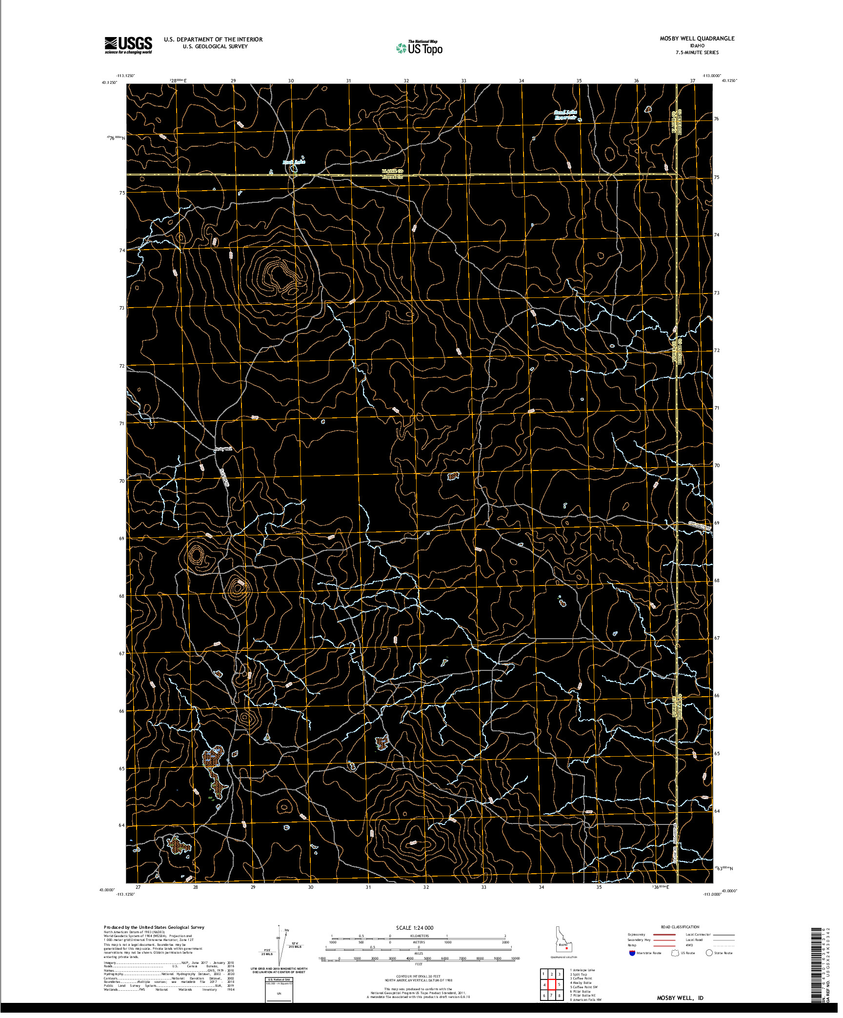 USGS US TOPO 7.5-MINUTE MAP FOR MOSBY WELL, ID 2020