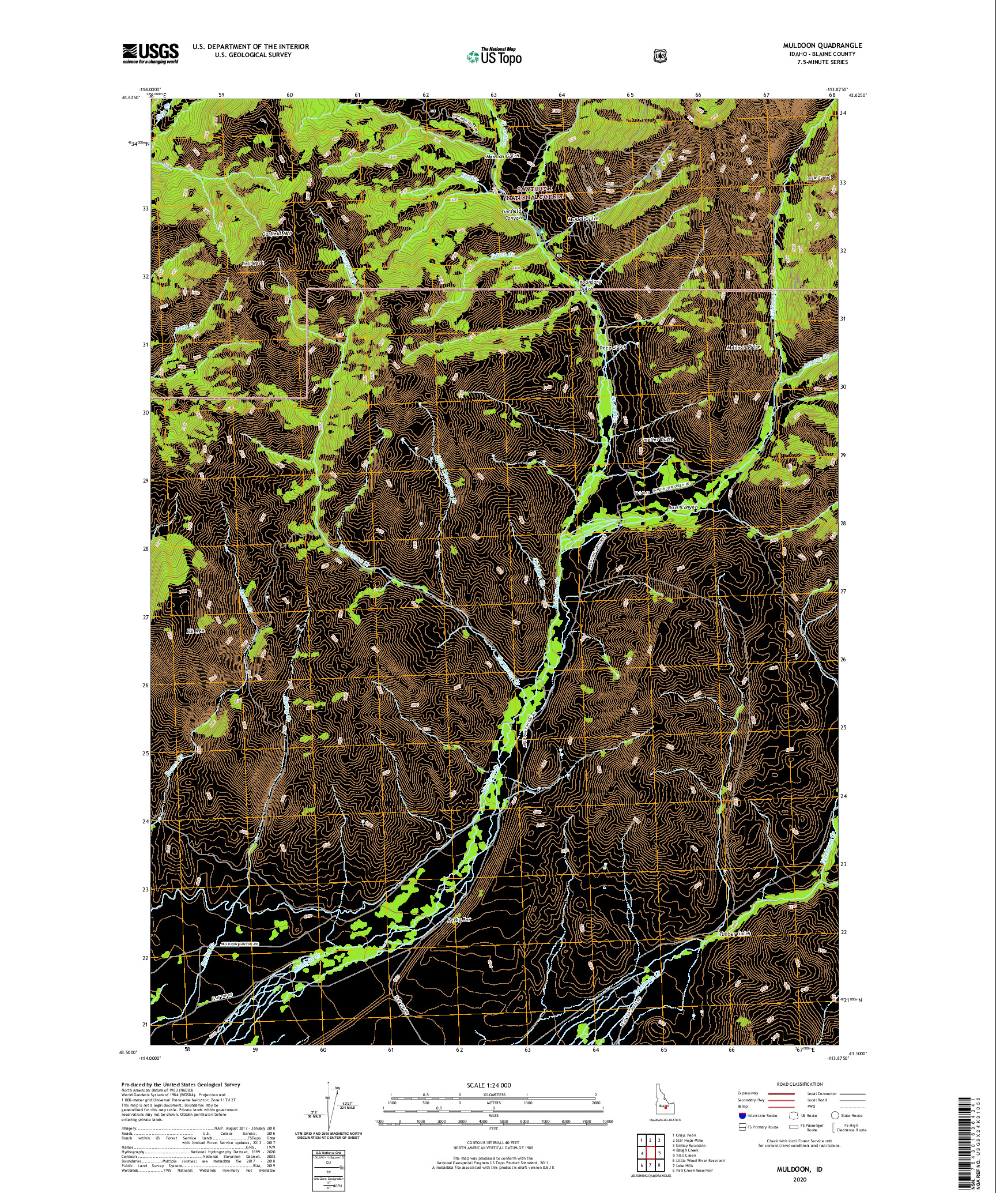 USGS US TOPO 7.5-MINUTE MAP FOR MULDOON, ID 2020