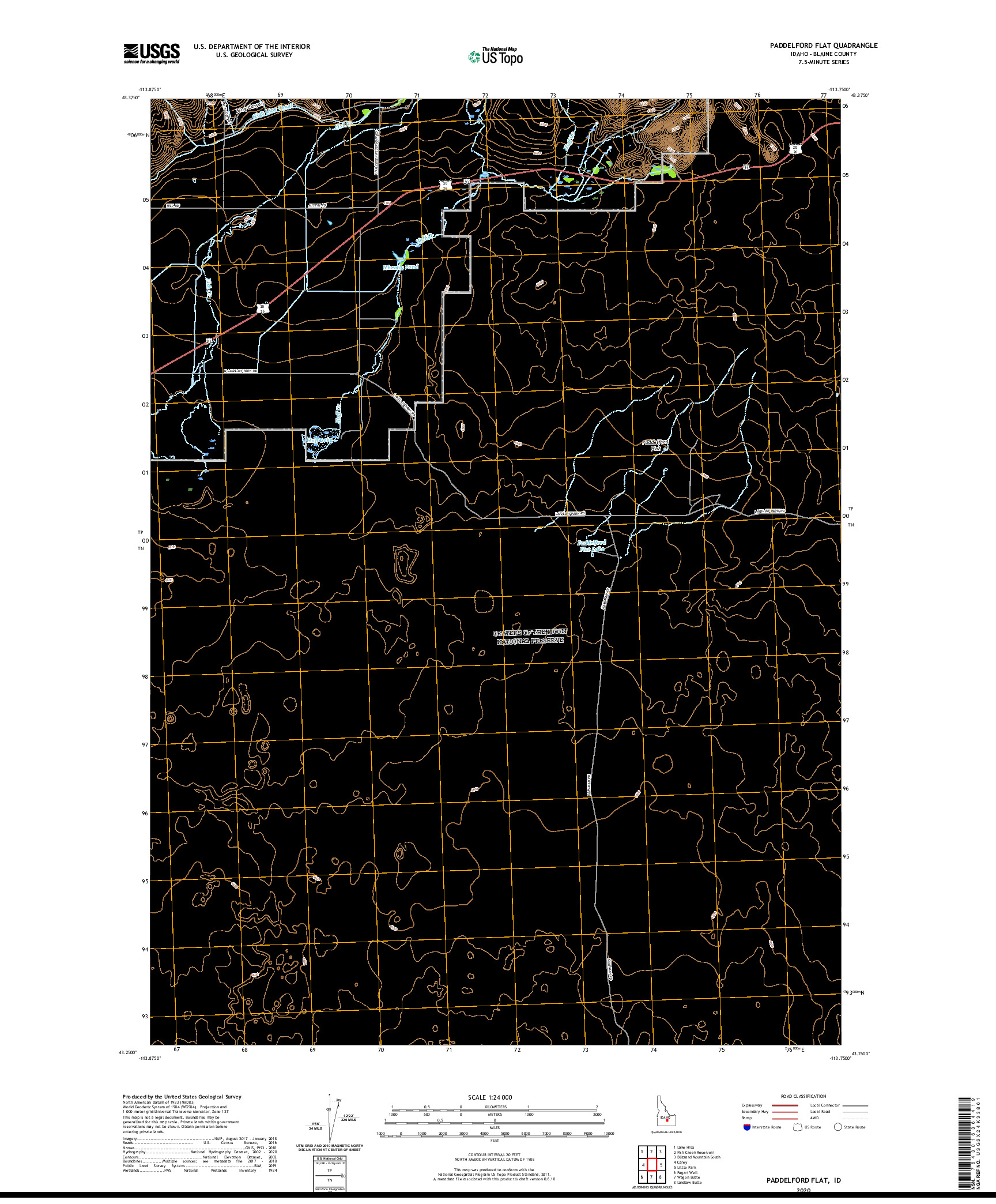 USGS US TOPO 7.5-MINUTE MAP FOR PADDELFORD FLAT, ID 2020