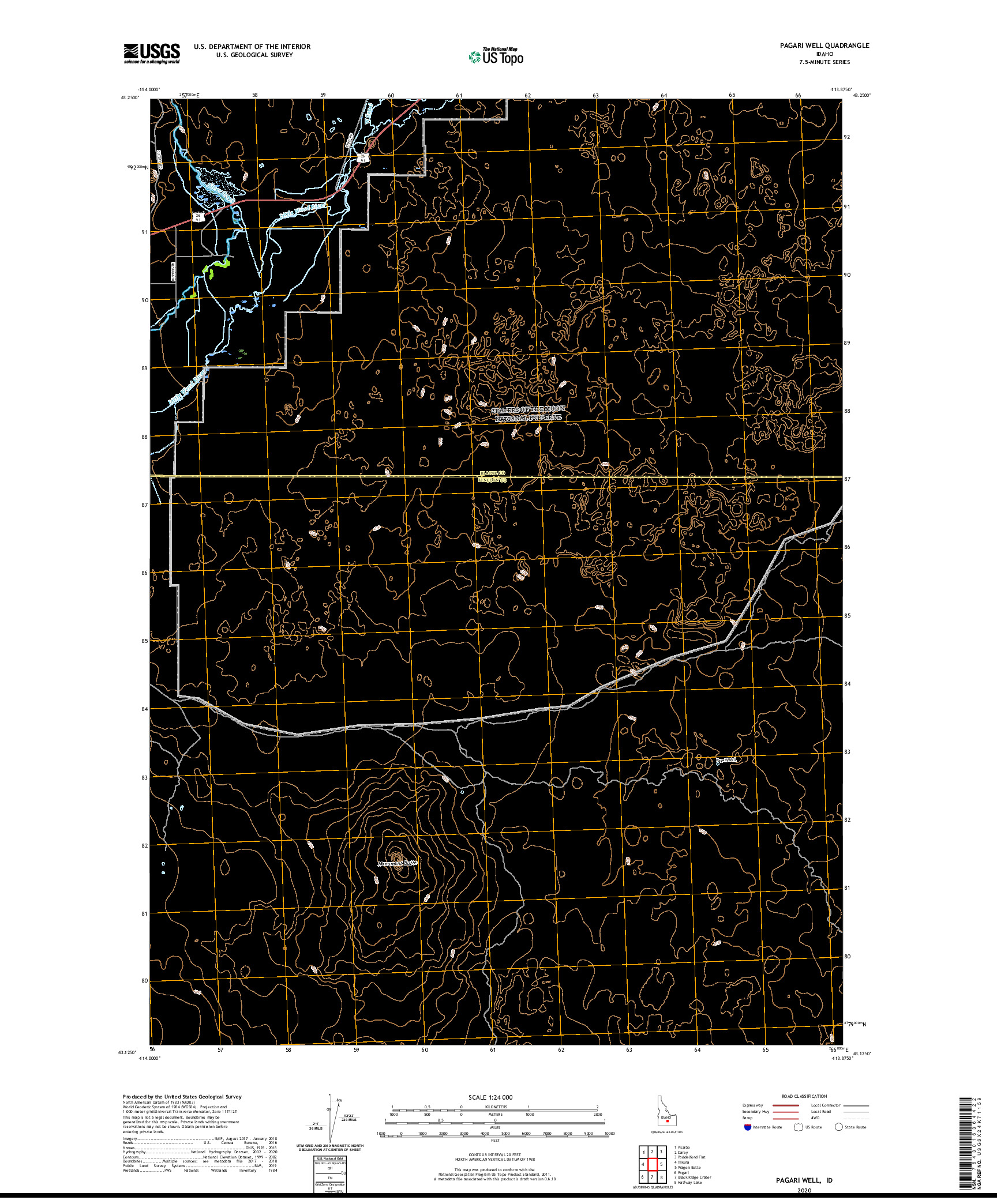 USGS US TOPO 7.5-MINUTE MAP FOR PAGARI WELL, ID 2020