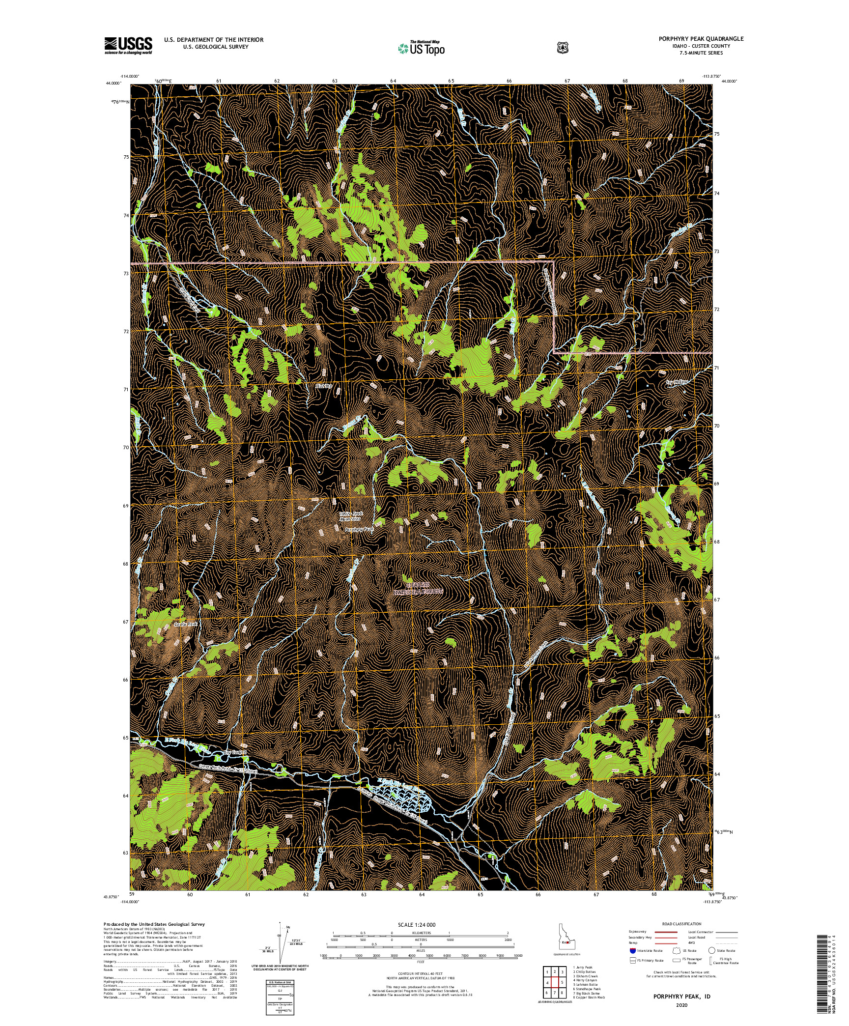 USGS US TOPO 7.5-MINUTE MAP FOR PORPHYRY PEAK, ID 2020