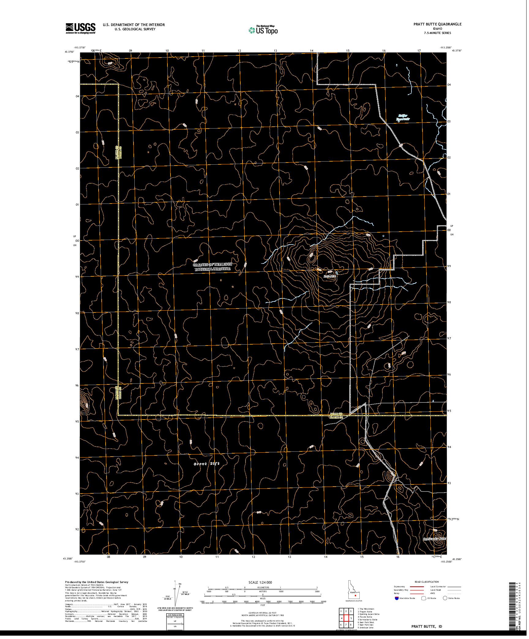 USGS US TOPO 7.5-MINUTE MAP FOR PRATT BUTTE, ID 2020