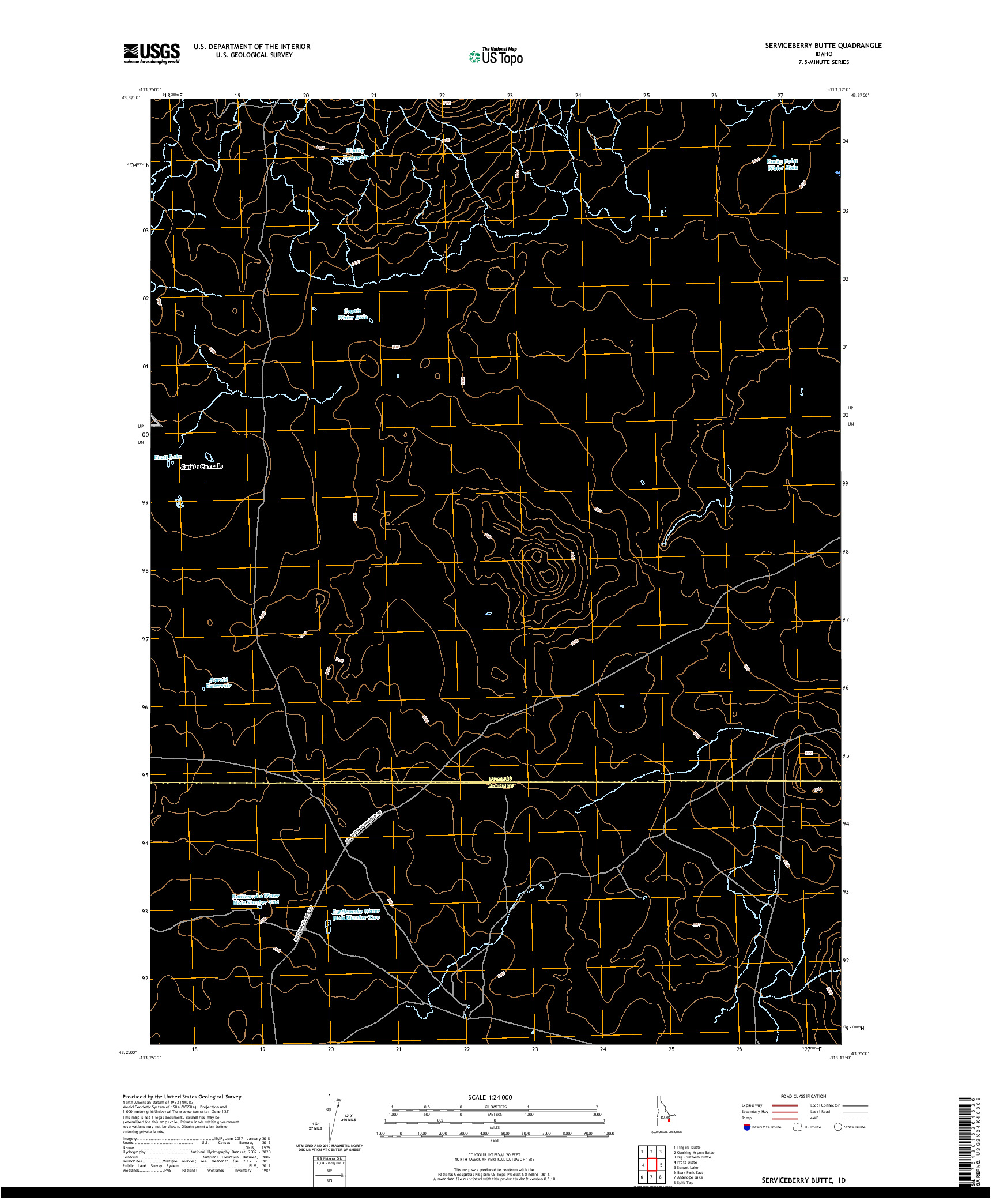 USGS US TOPO 7.5-MINUTE MAP FOR SERVICEBERRY BUTTE, ID 2020