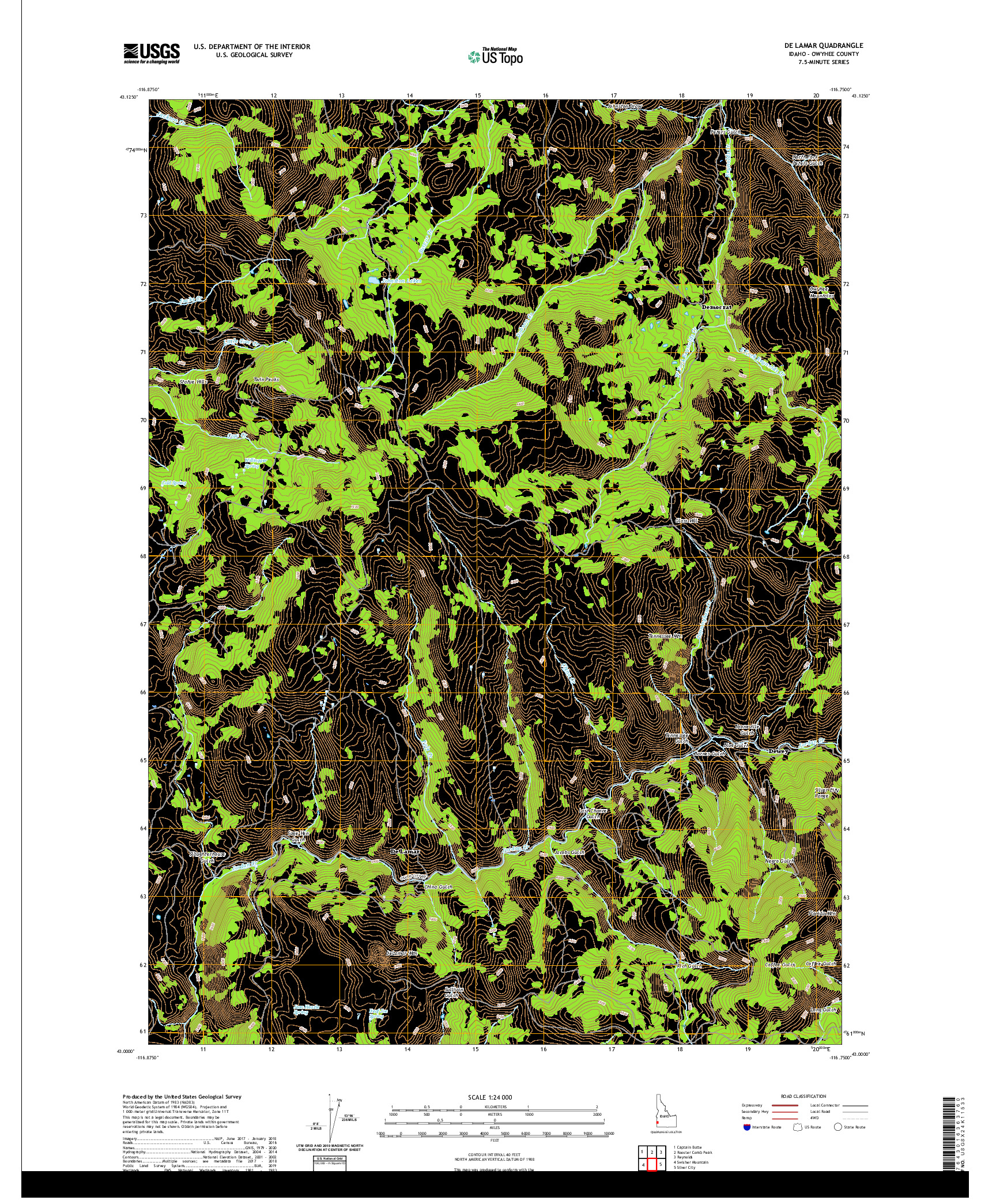 USGS US TOPO 7.5-MINUTE MAP FOR DE LAMAR, ID 2020