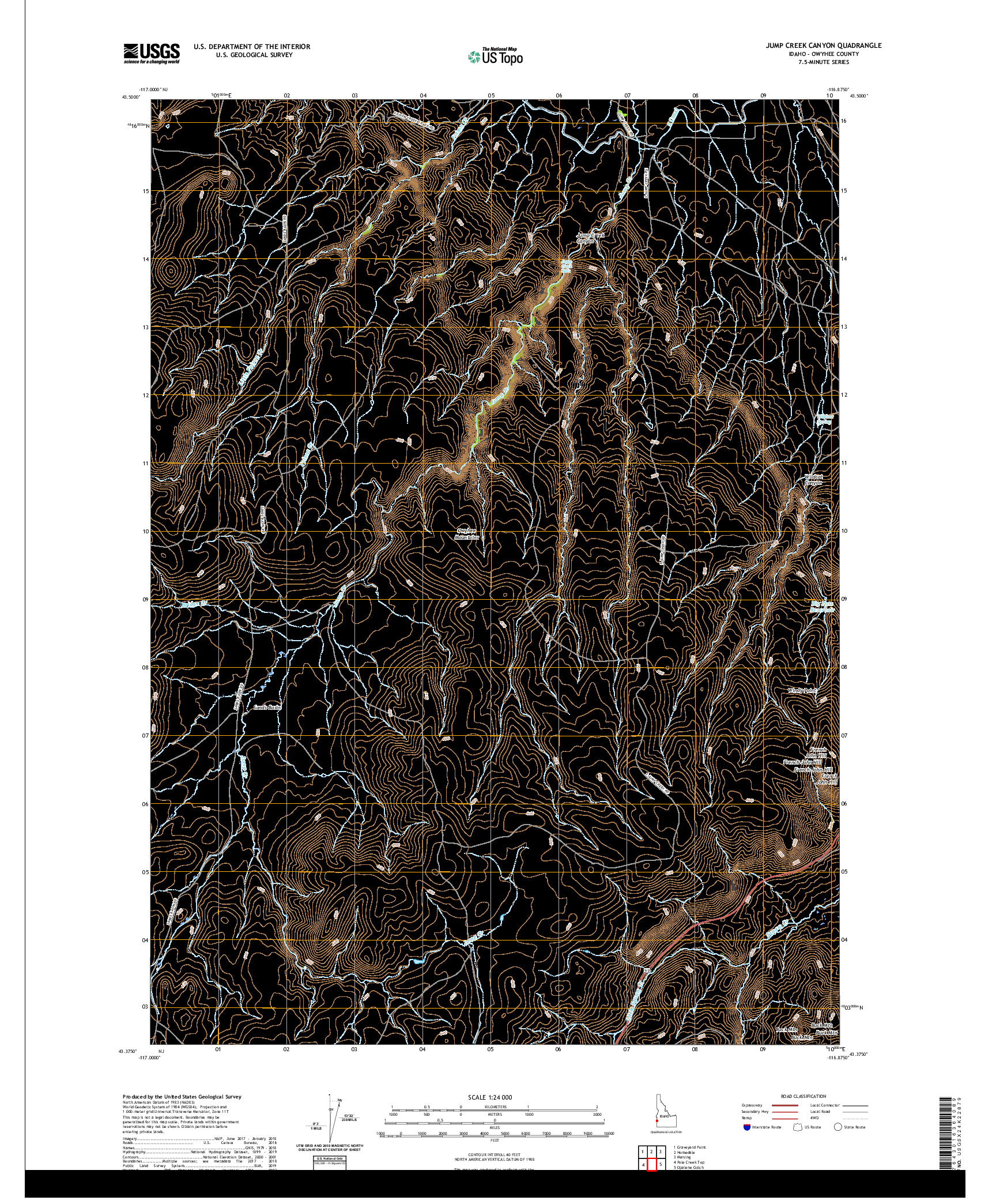 USGS US TOPO 7.5-MINUTE MAP FOR JUMP CREEK CANYON, ID 2020