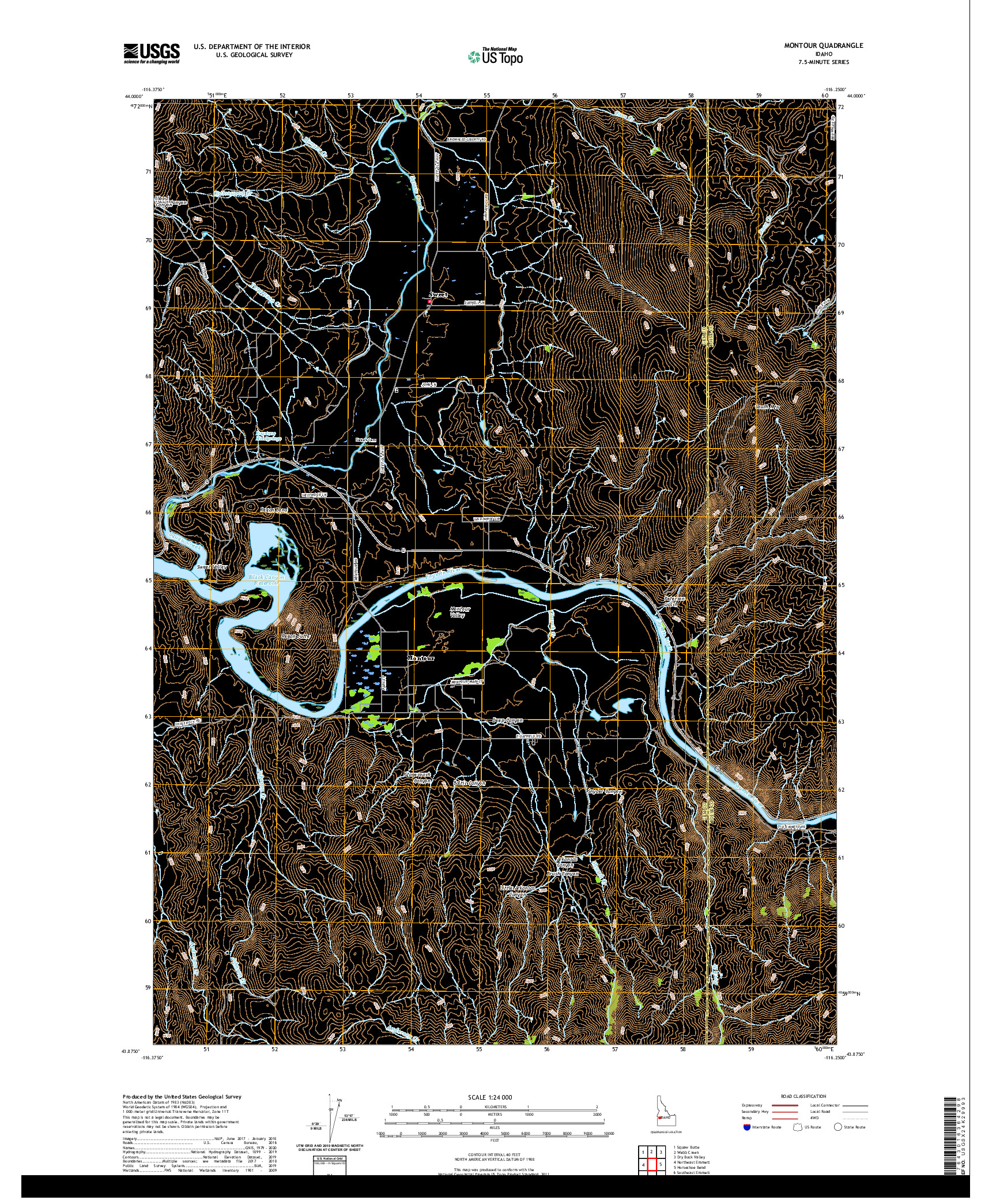 USGS US TOPO 7.5-MINUTE MAP FOR MONTOUR, ID 2020