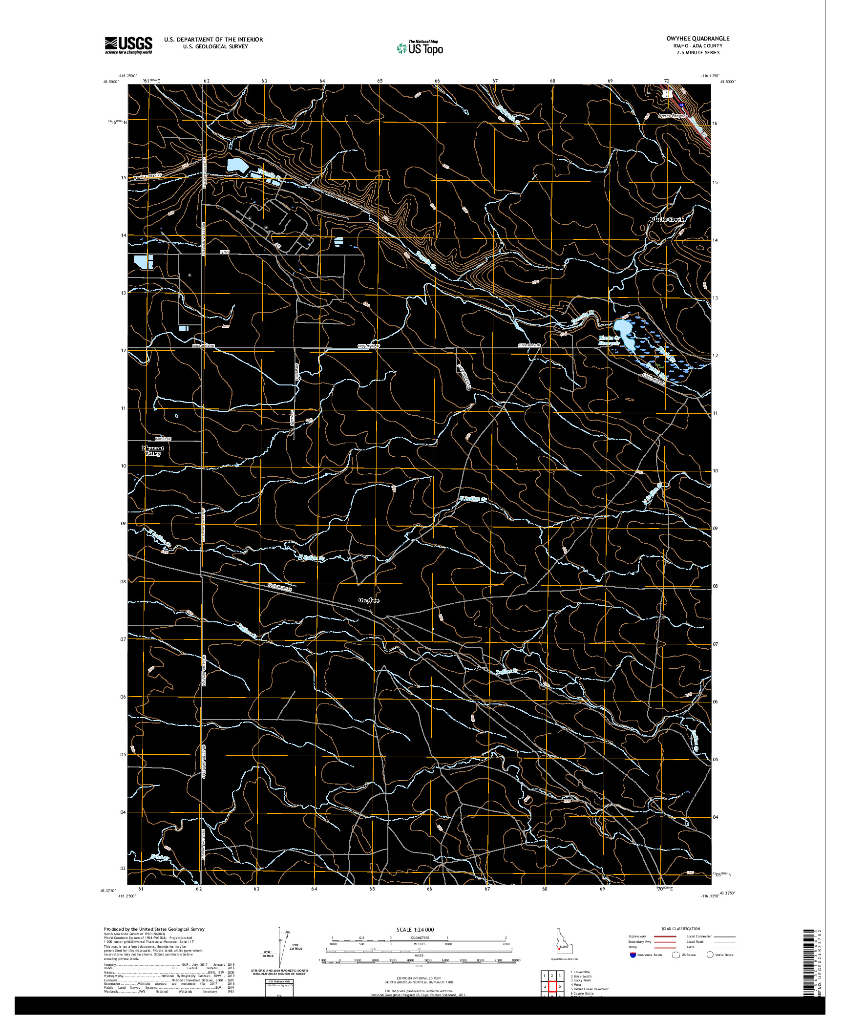 USGS US TOPO 7.5-MINUTE MAP FOR OWYHEE, ID 2020