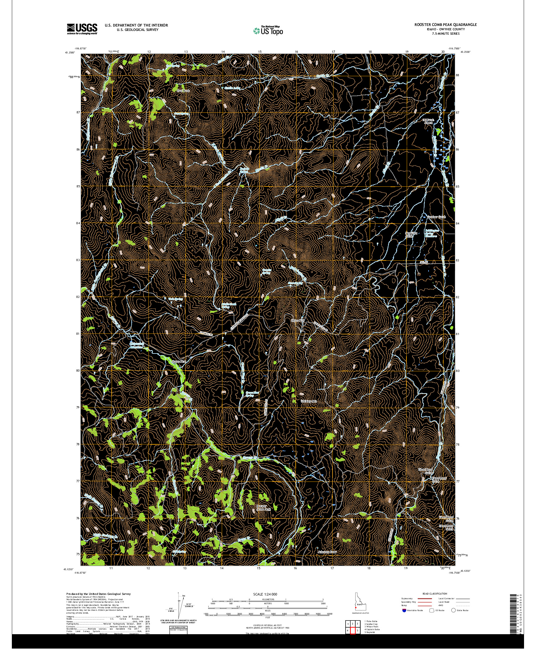 USGS US TOPO 7.5-MINUTE MAP FOR ROOSTER COMB PEAK, ID 2020