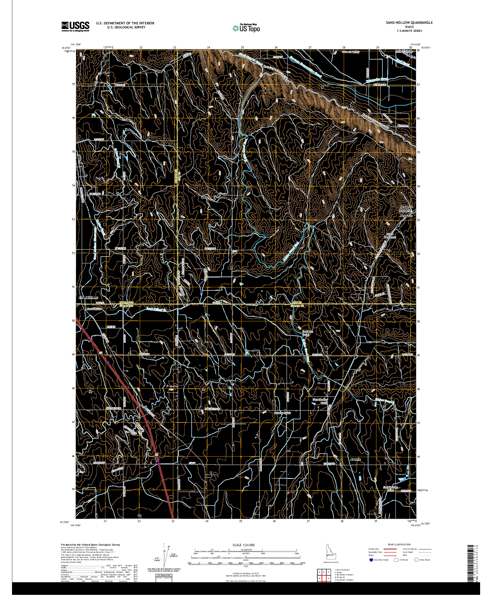 USGS US TOPO 7.5-MINUTE MAP FOR SAND HOLLOW, ID 2020