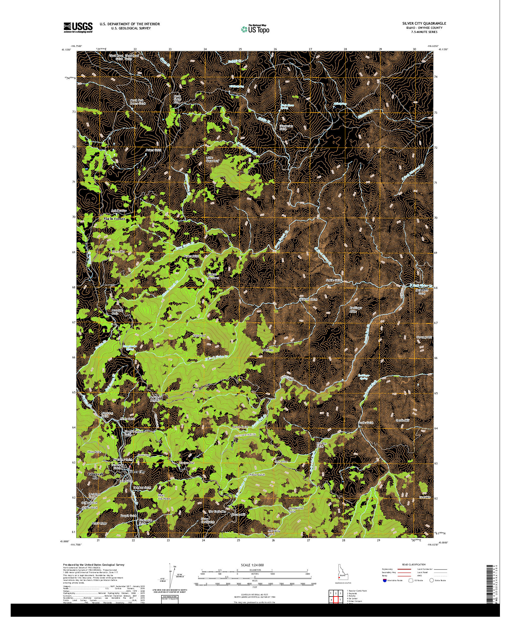 USGS US TOPO 7.5-MINUTE MAP FOR SILVER CITY, ID 2020