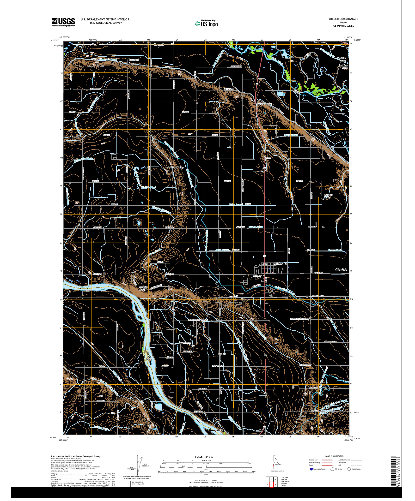 USGS US TOPO 7.5-MINUTE MAP FOR WILDER, ID 2020