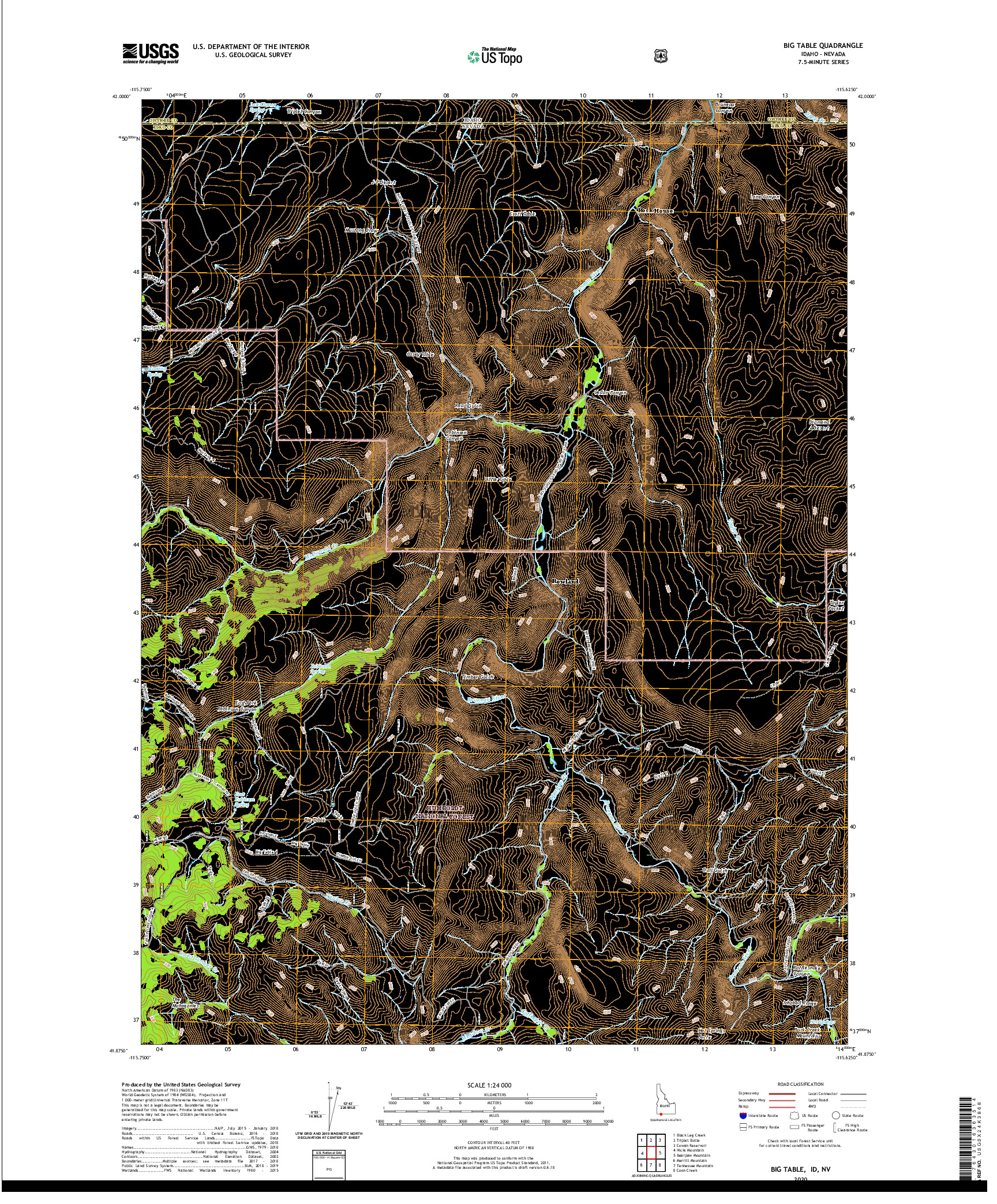 USGS US TOPO 7.5-MINUTE MAP FOR BIG TABLE, ID,NV 2020