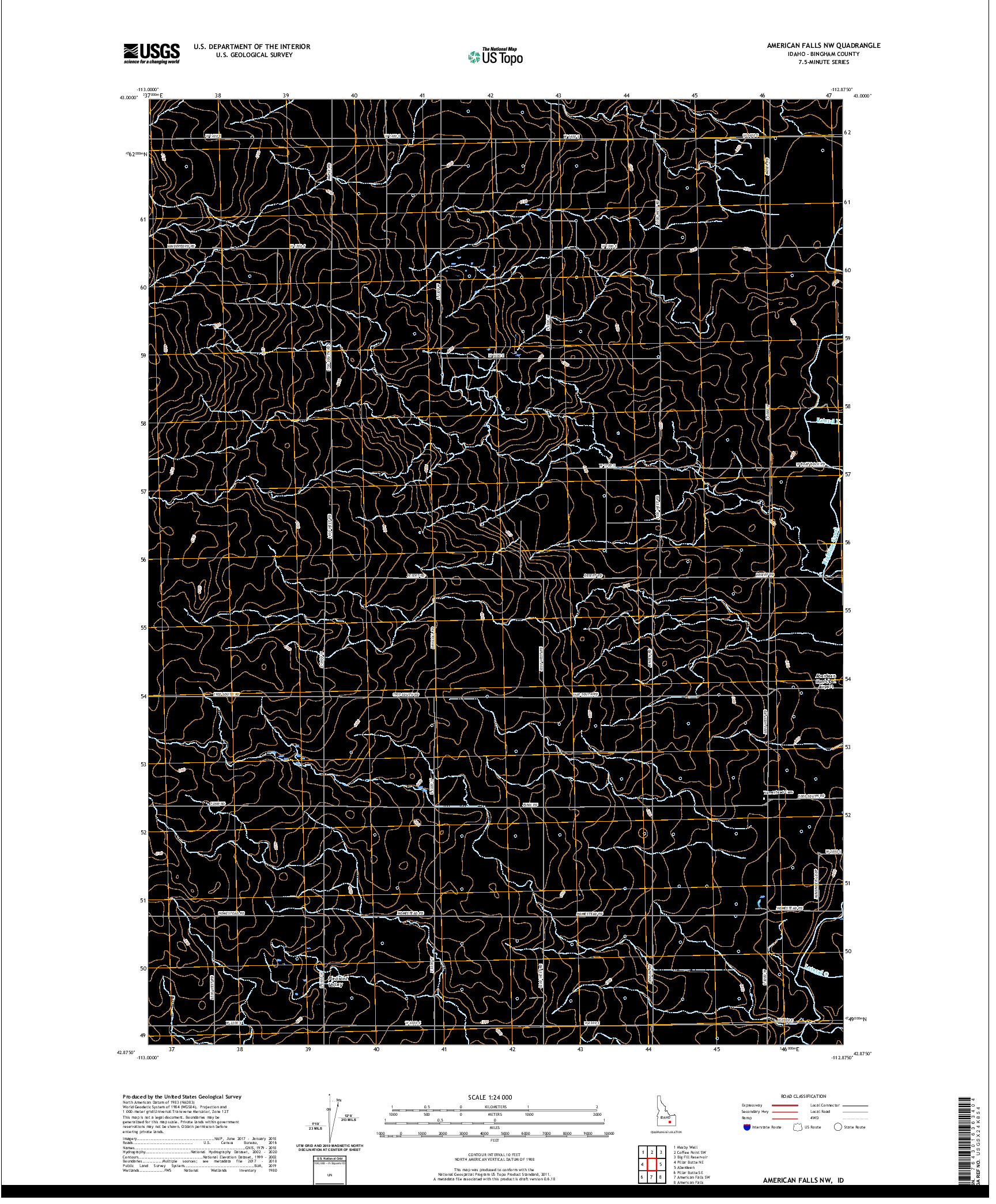 USGS US TOPO 7.5-MINUTE MAP FOR AMERICAN FALLS NW, ID 2020