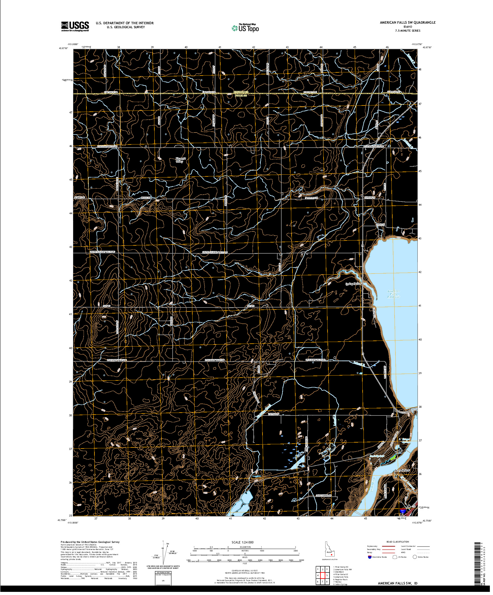USGS US TOPO 7.5-MINUTE MAP FOR AMERICAN FALLS SW, ID 2020