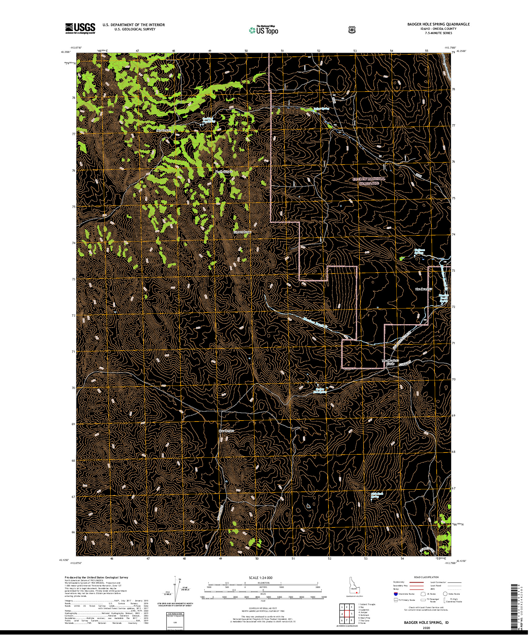 USGS US TOPO 7.5-MINUTE MAP FOR BADGER HOLE SPRING, ID 2020