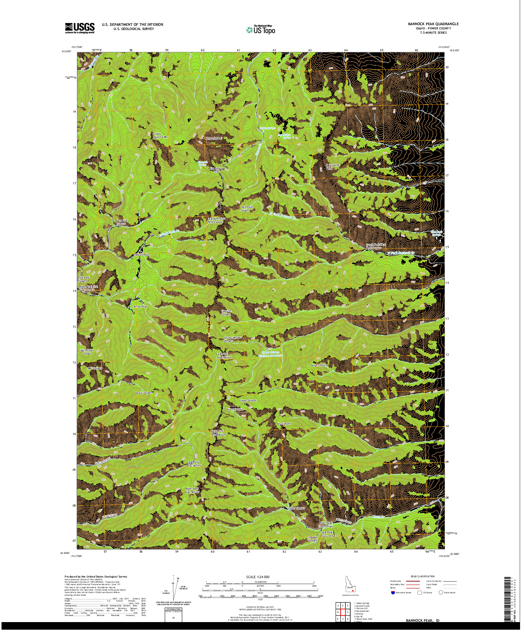 USGS US TOPO 7.5-MINUTE MAP FOR BANNOCK PEAK, ID 2020