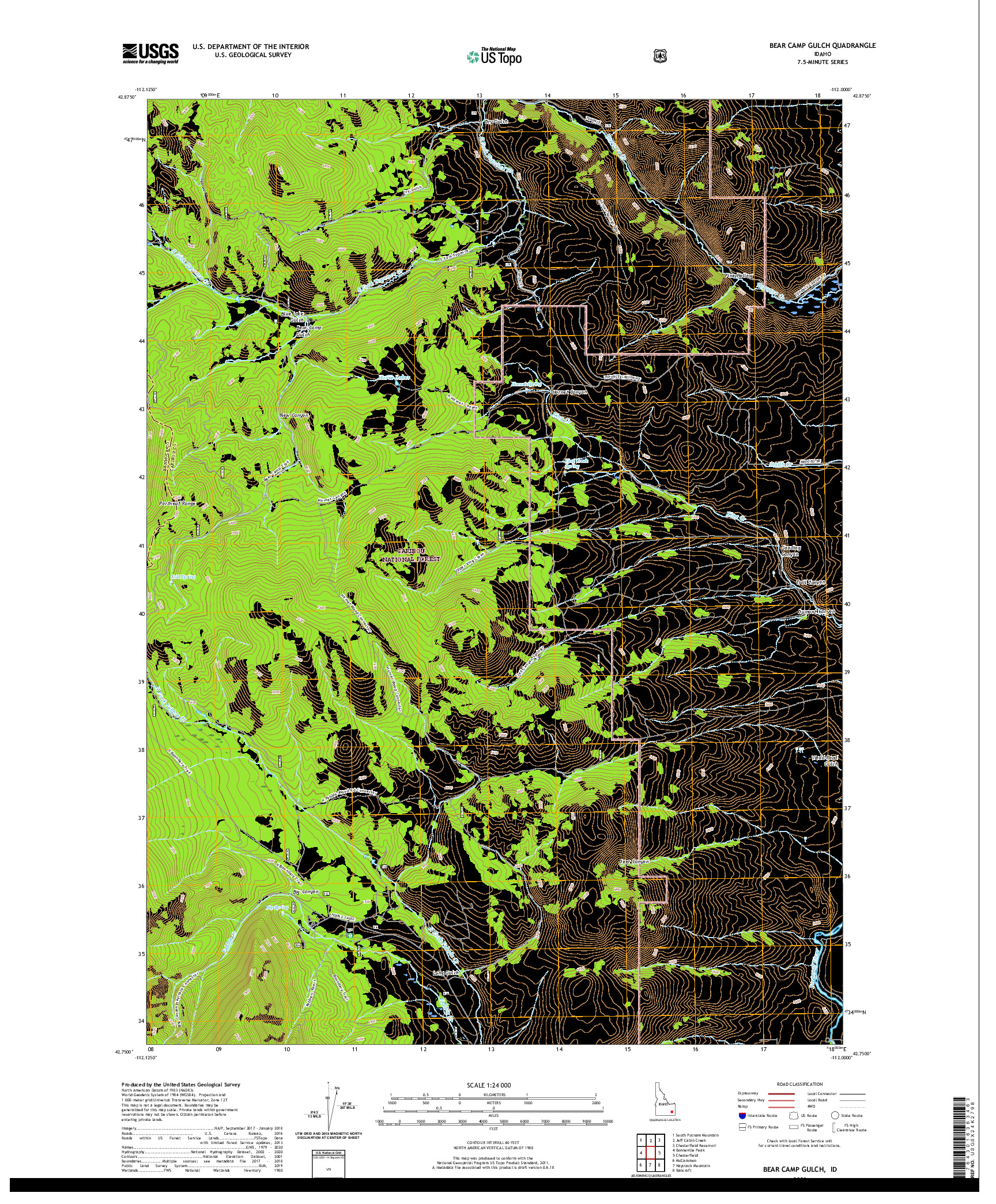 USGS US TOPO 7.5-MINUTE MAP FOR BEAR CAMP GULCH, ID 2020