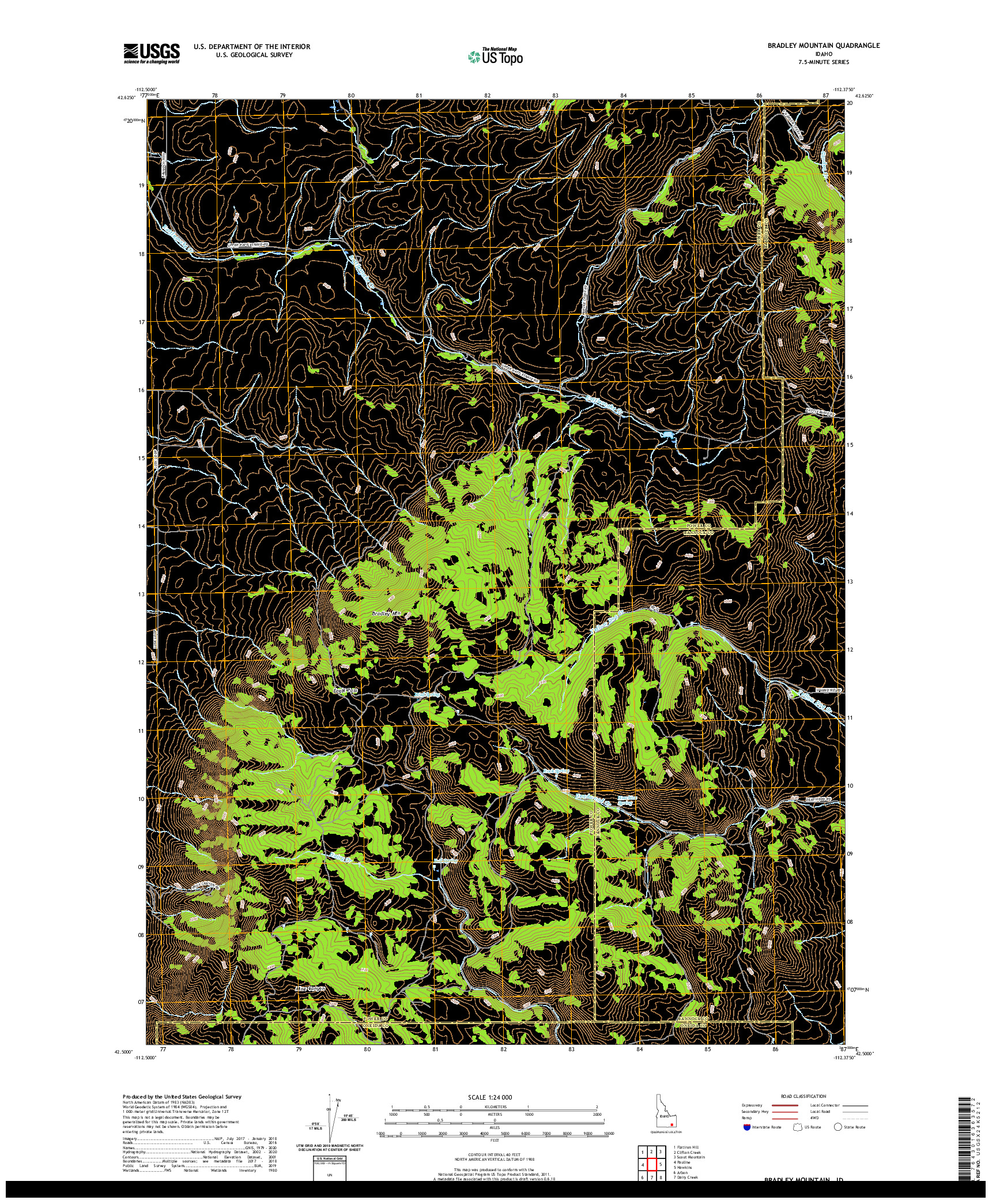 USGS US TOPO 7.5-MINUTE MAP FOR BRADLEY MOUNTAIN, ID 2020