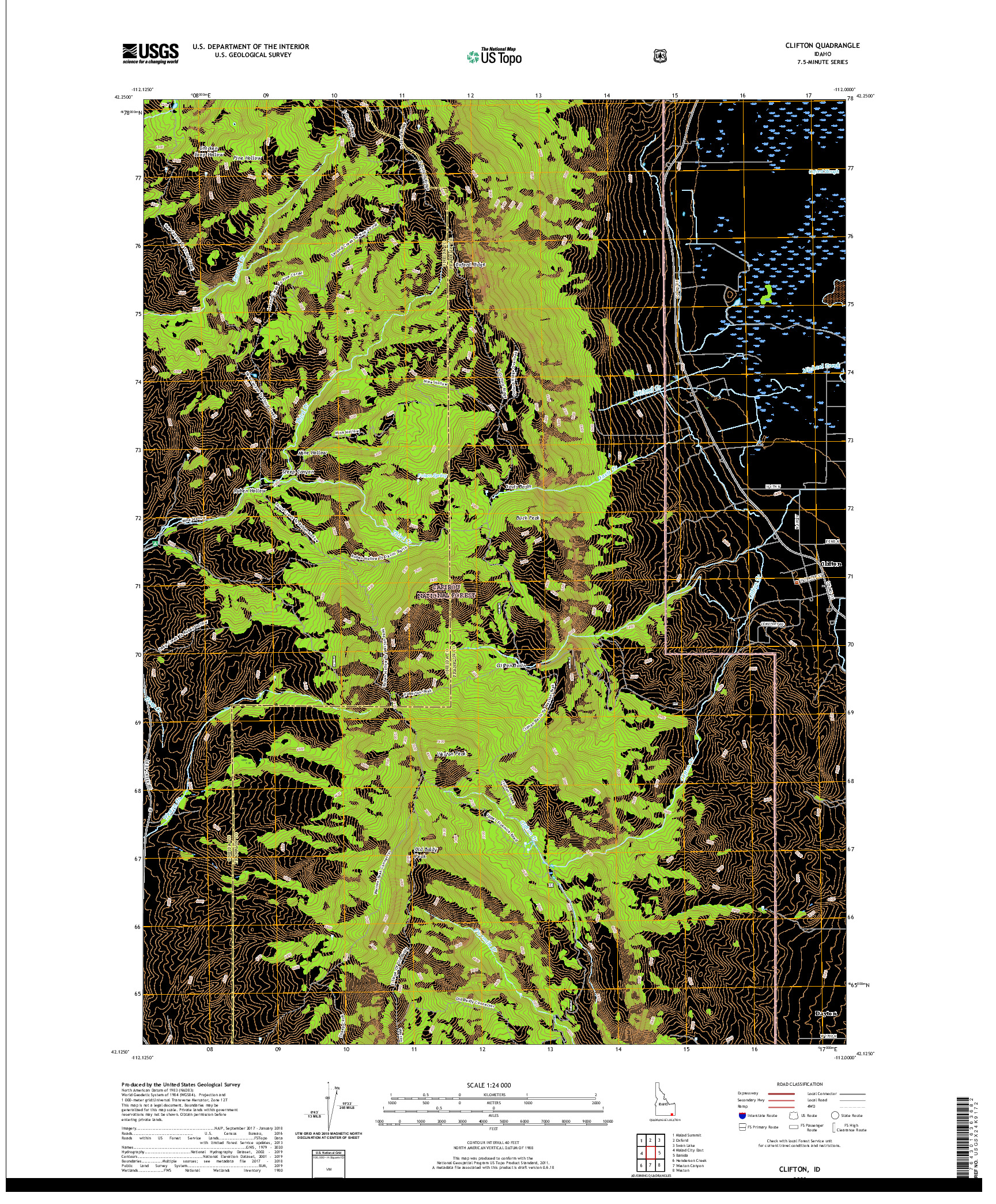 USGS US TOPO 7.5-MINUTE MAP FOR CLIFTON, ID 2020