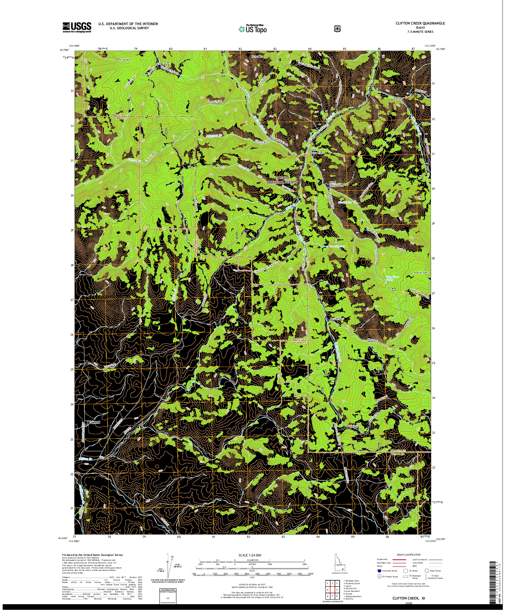 USGS US TOPO 7.5-MINUTE MAP FOR CLIFTON CREEK, ID 2020