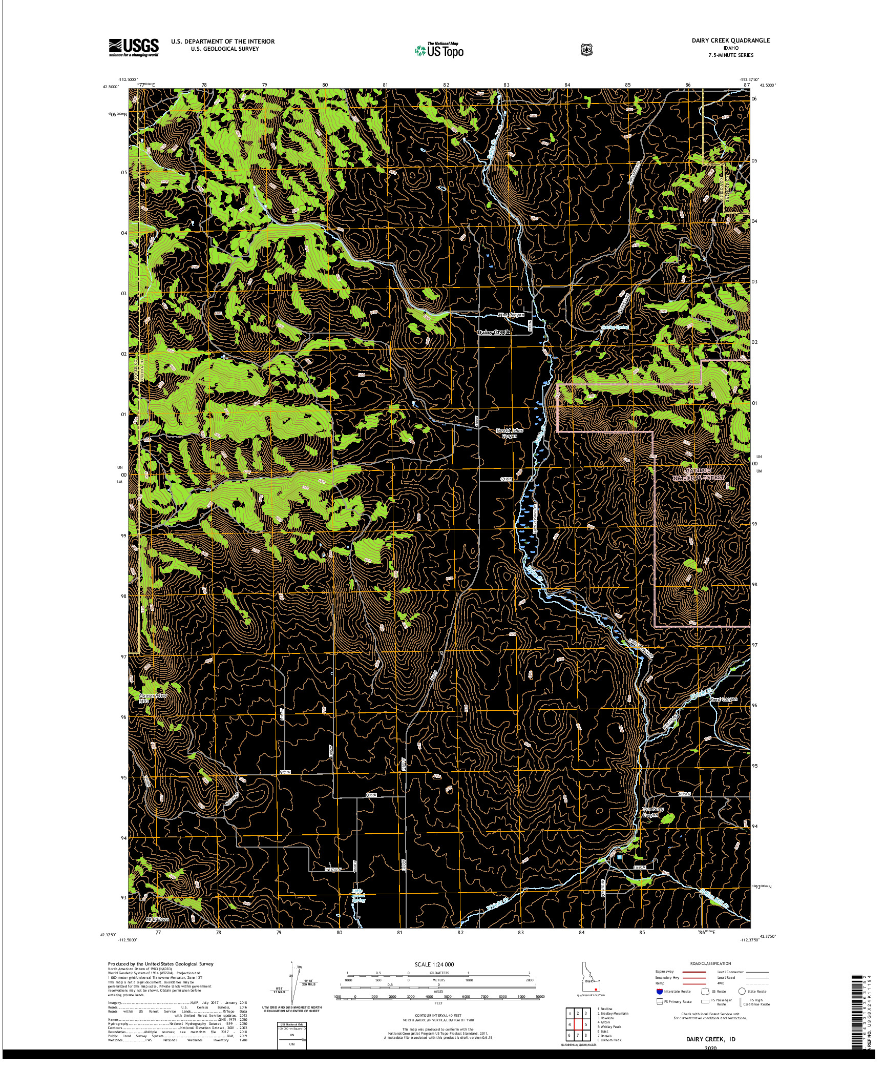 USGS US TOPO 7.5-MINUTE MAP FOR DAIRY CREEK, ID 2020