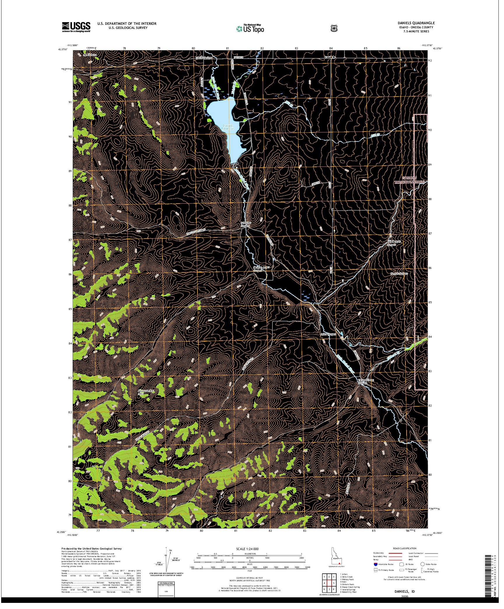 USGS US TOPO 7.5-MINUTE MAP FOR DANIELS, ID 2020