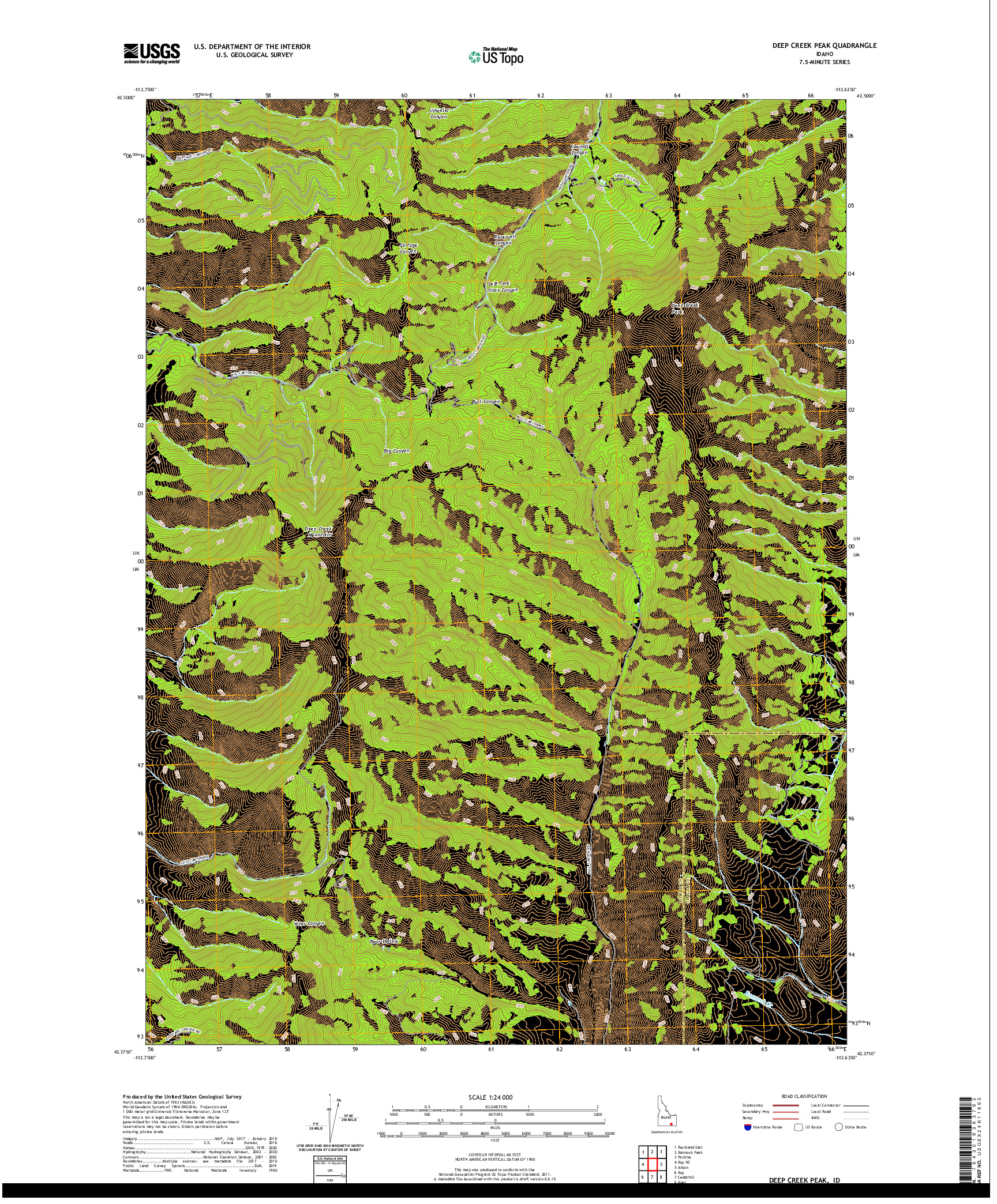 USGS US TOPO 7.5-MINUTE MAP FOR DEEP CREEK PEAK, ID 2020