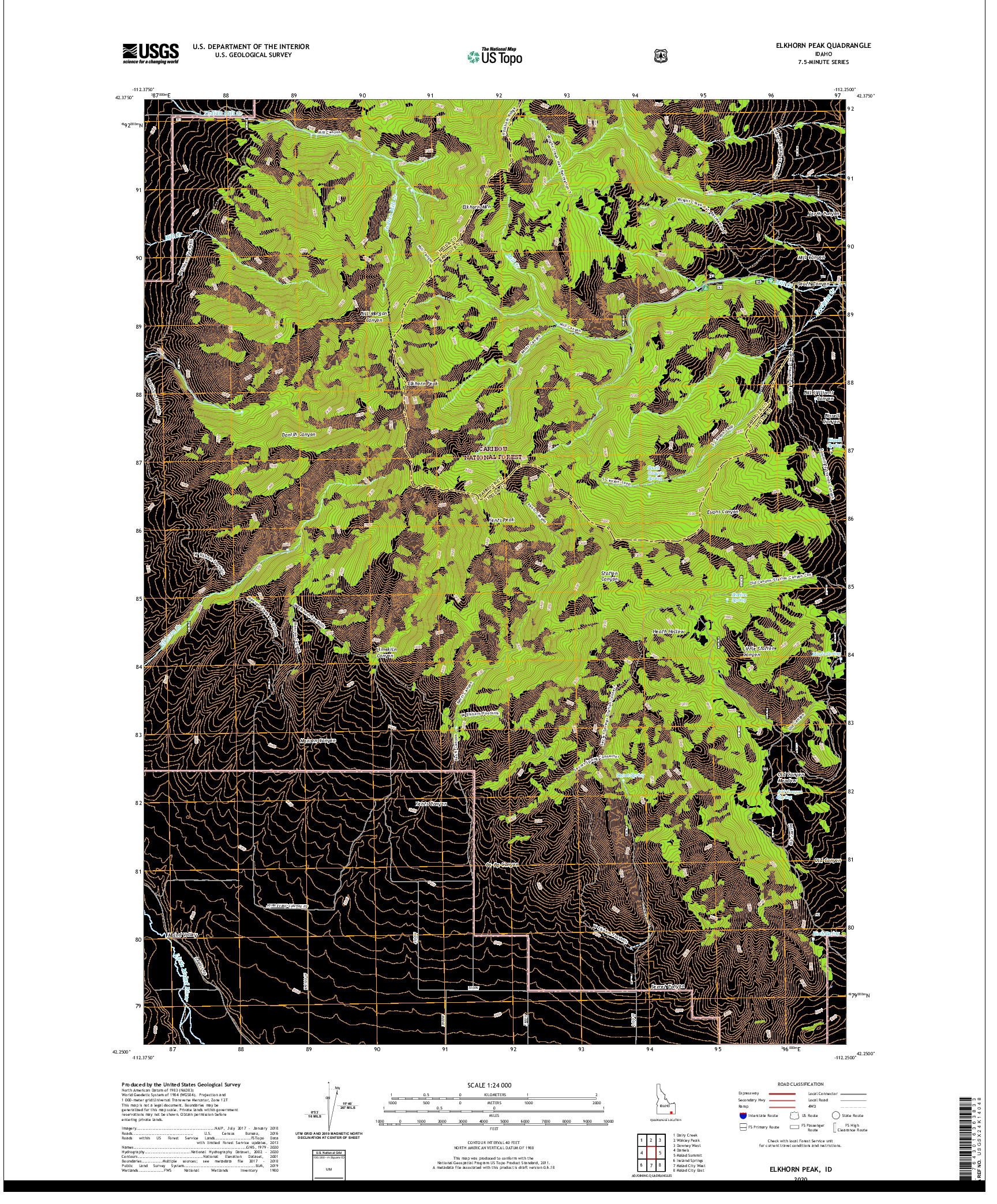 USGS US TOPO 7.5-MINUTE MAP FOR ELKHORN PEAK, ID 2020
