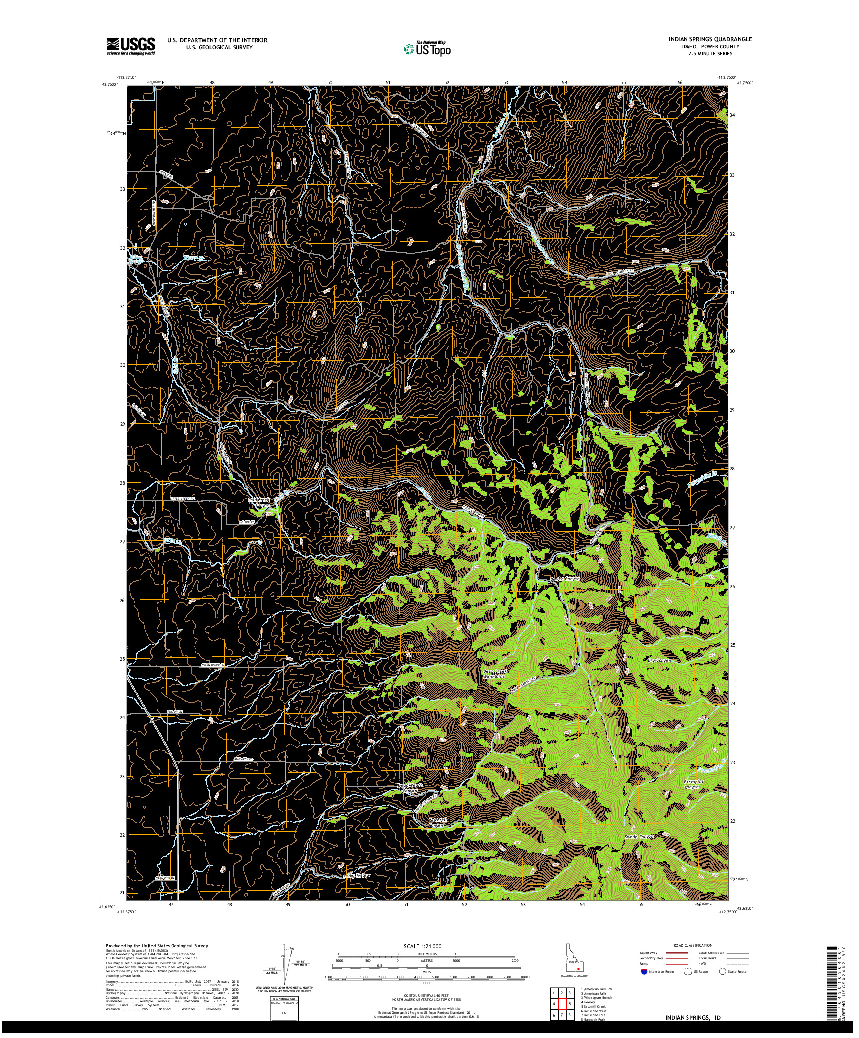 USGS US TOPO 7.5-MINUTE MAP FOR INDIAN SPRINGS, ID 2020