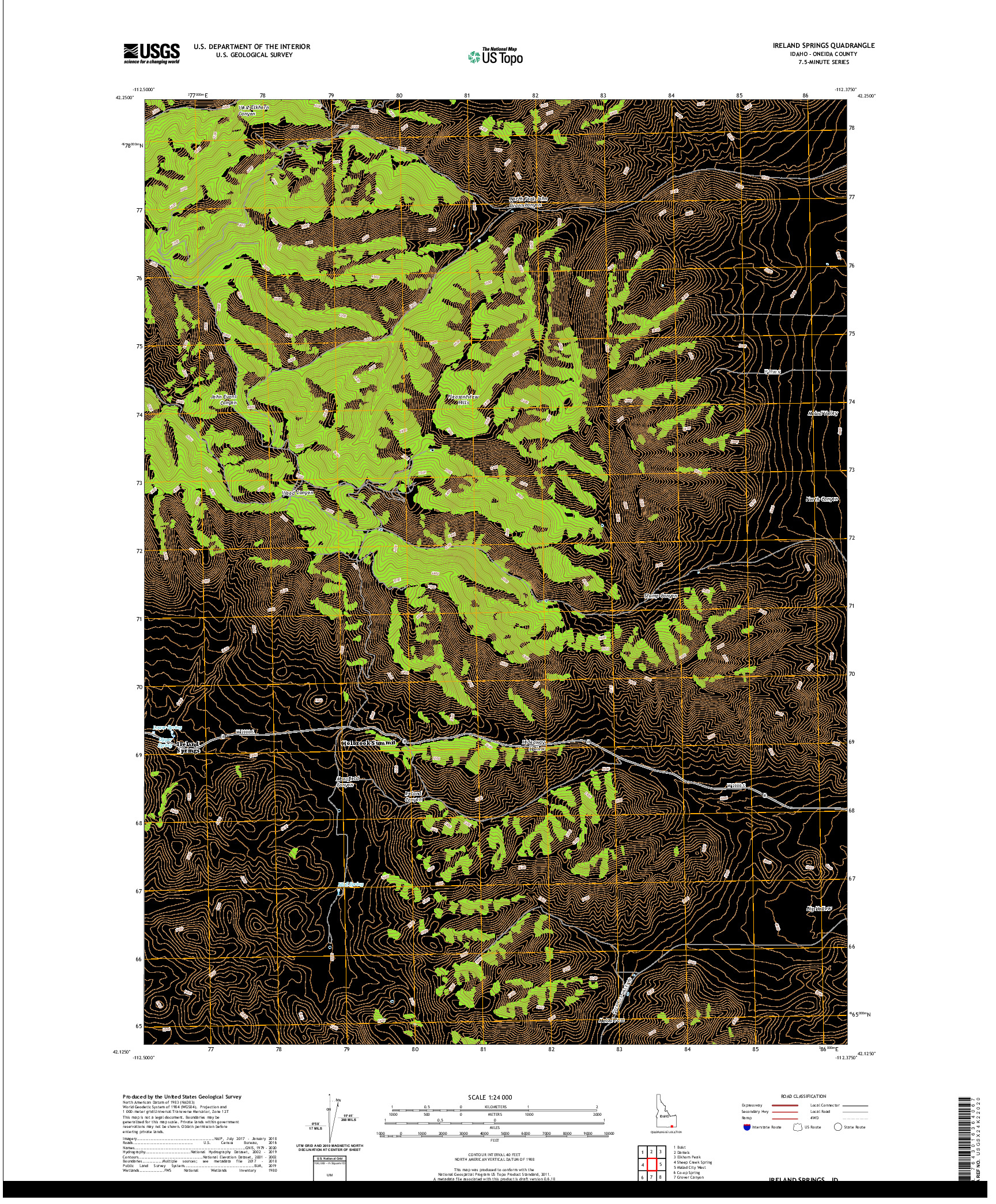 USGS US TOPO 7.5-MINUTE MAP FOR IRELAND SPRINGS, ID 2020