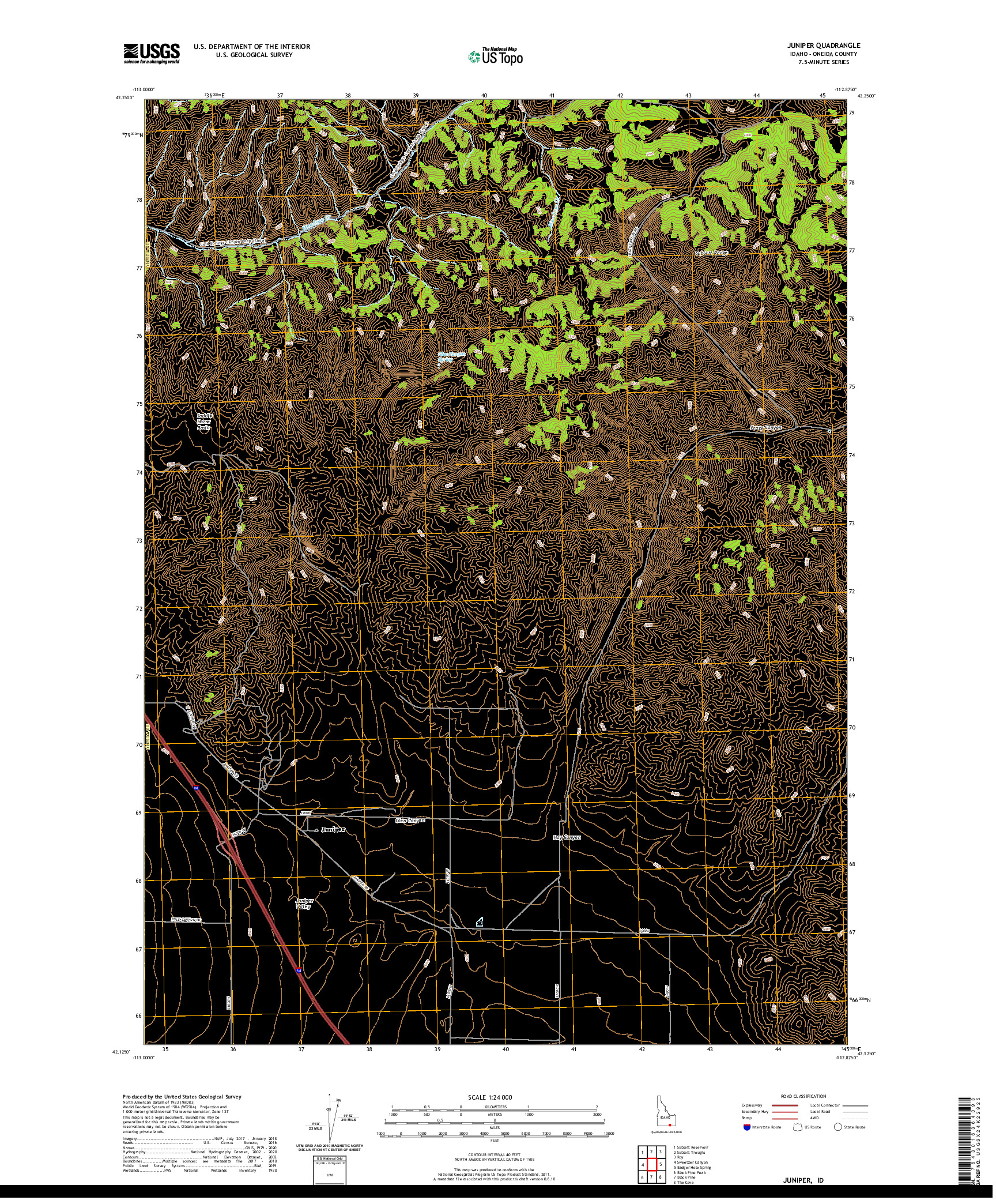 USGS US TOPO 7.5-MINUTE MAP FOR JUNIPER, ID 2020