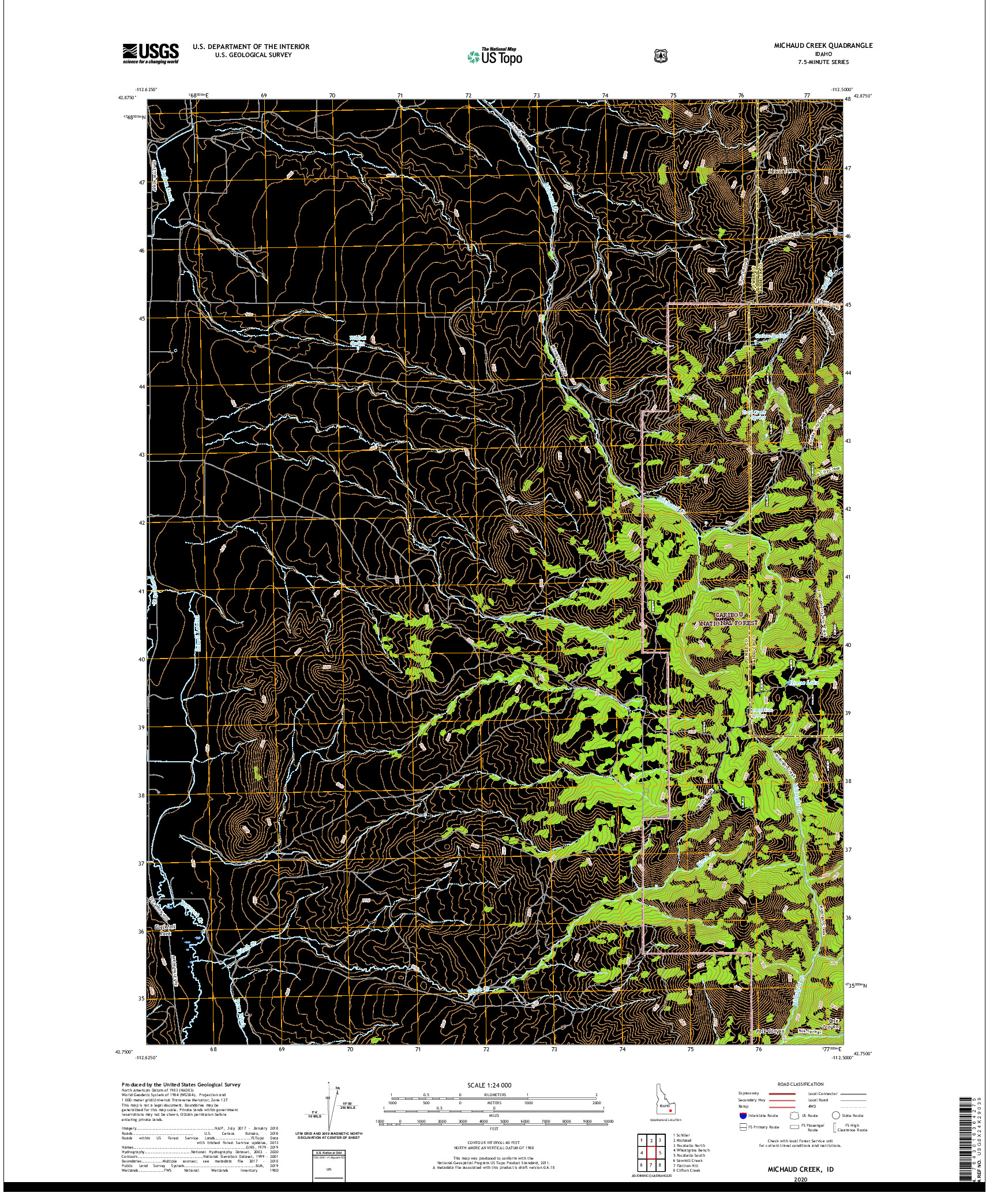 USGS US TOPO 7.5-MINUTE MAP FOR MICHAUD CREEK, ID 2020