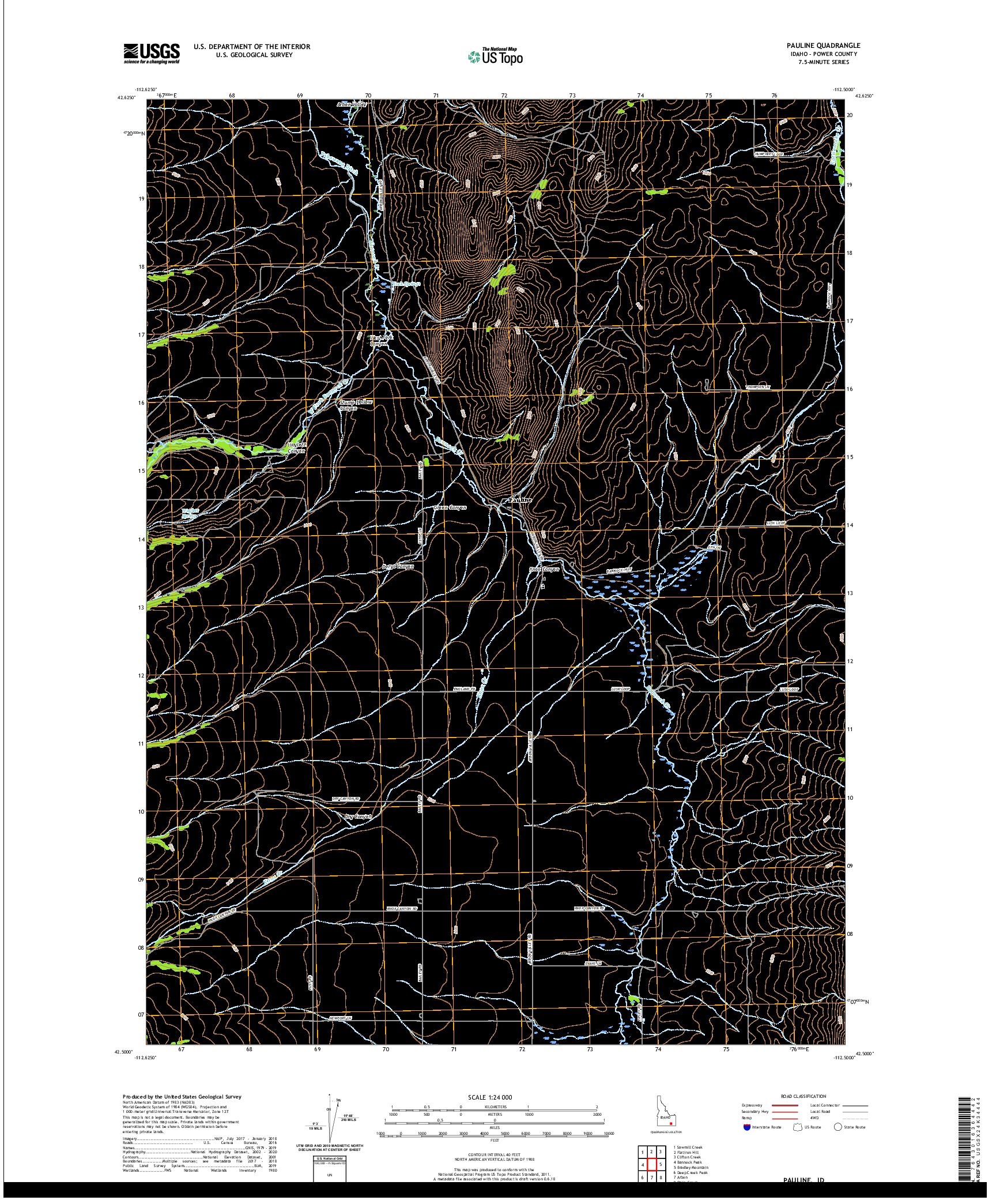 USGS US TOPO 7.5-MINUTE MAP FOR PAULINE, ID 2020