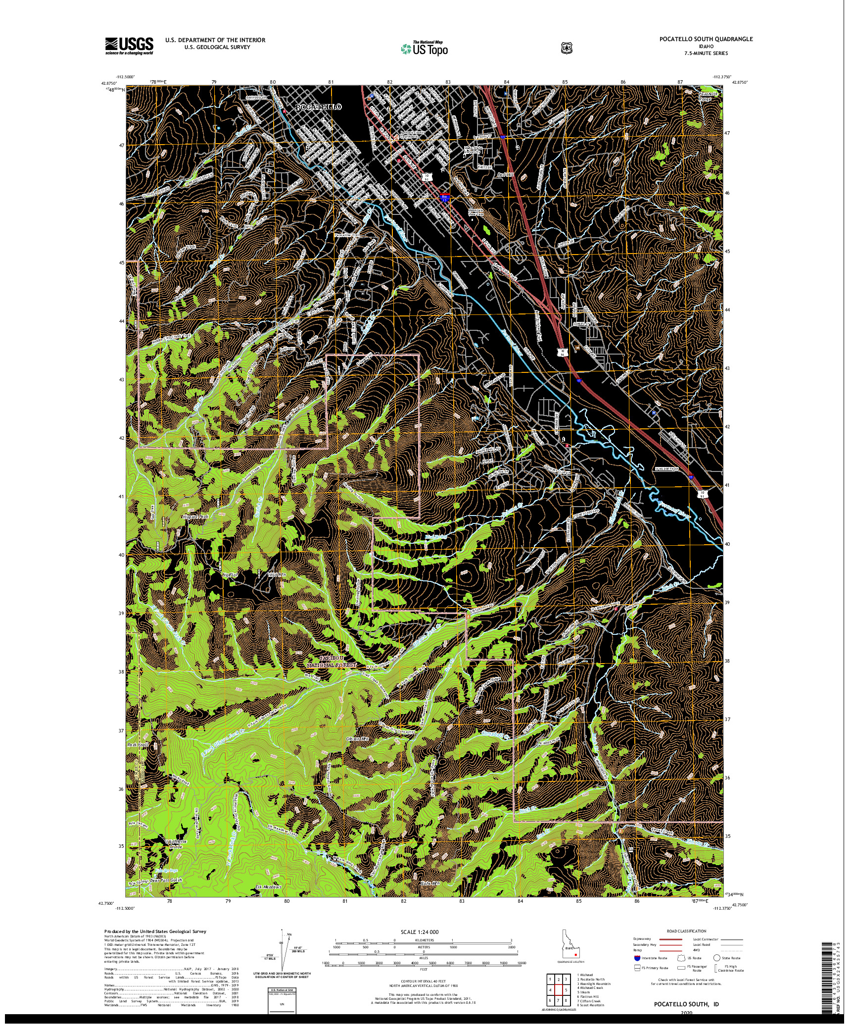 USGS US TOPO 7.5-MINUTE MAP FOR POCATELLO SOUTH, ID 2020