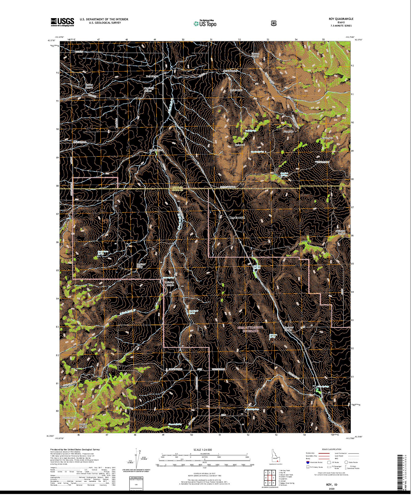 USGS US TOPO 7.5-MINUTE MAP FOR ROY, ID 2020