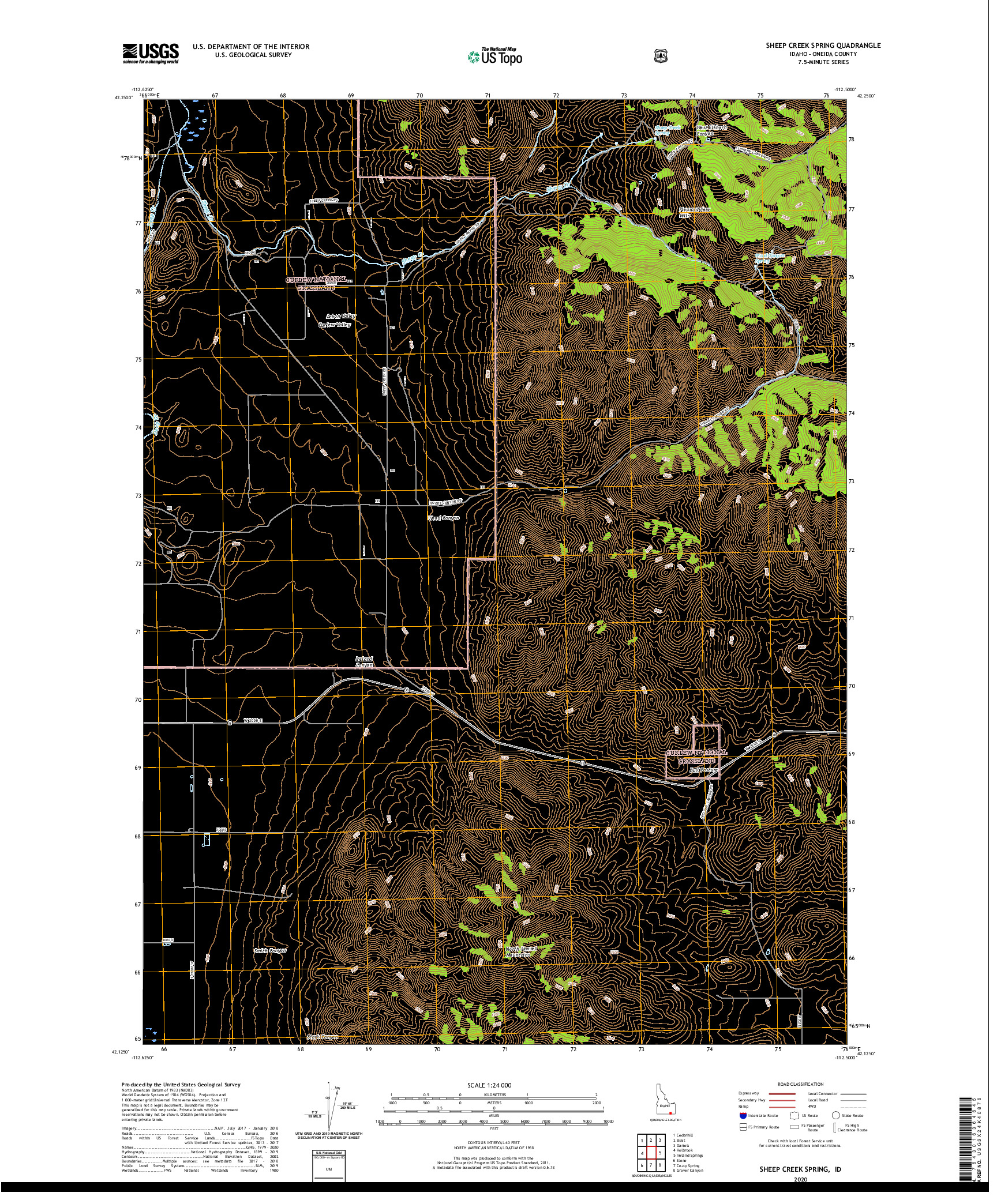 USGS US TOPO 7.5-MINUTE MAP FOR SHEEP CREEK SPRING, ID 2020