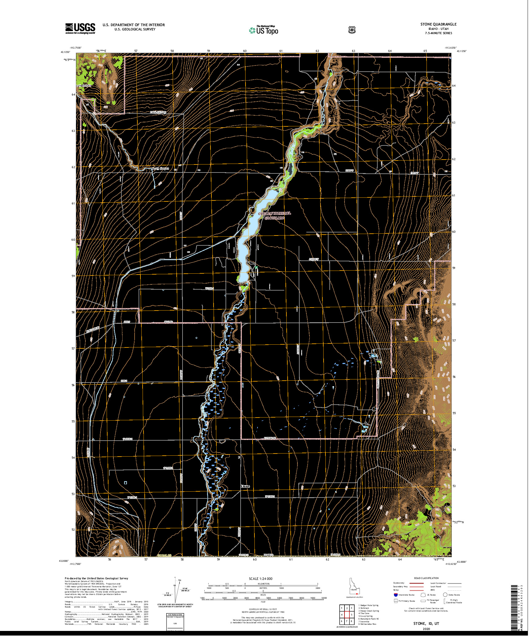 USGS US TOPO 7.5-MINUTE MAP FOR STONE, ID,UT 2020