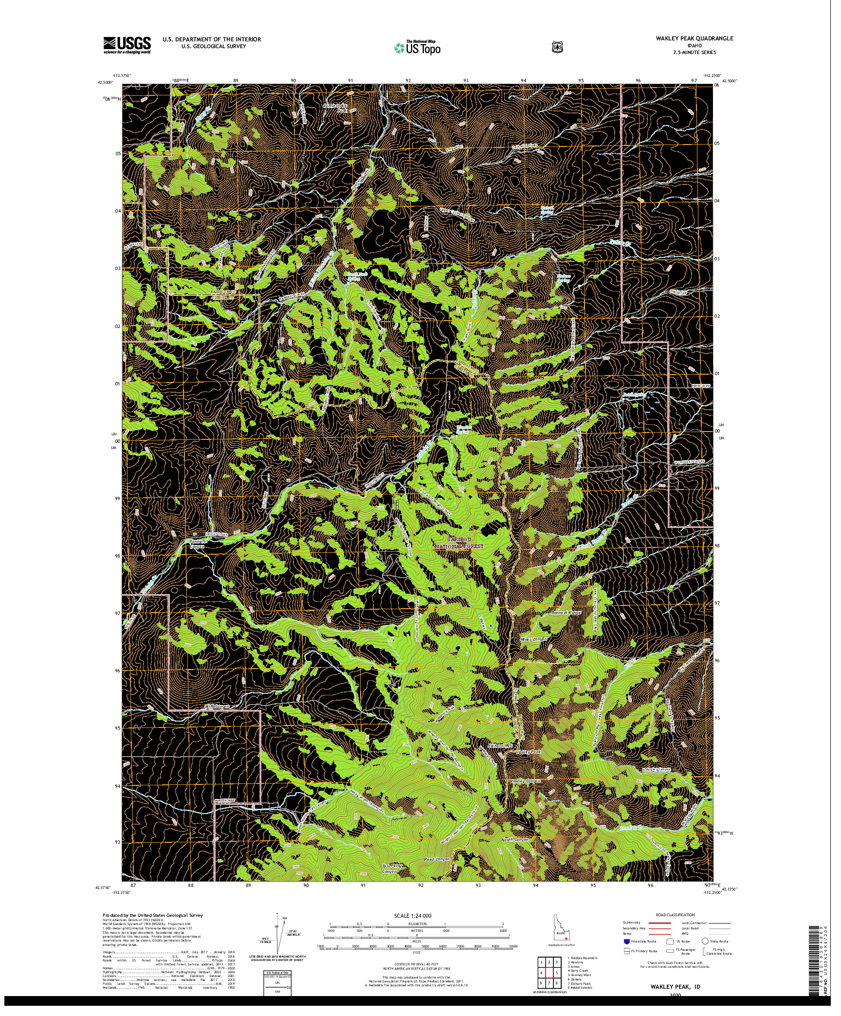 USGS US TOPO 7.5-MINUTE MAP FOR WAKLEY PEAK, ID 2020