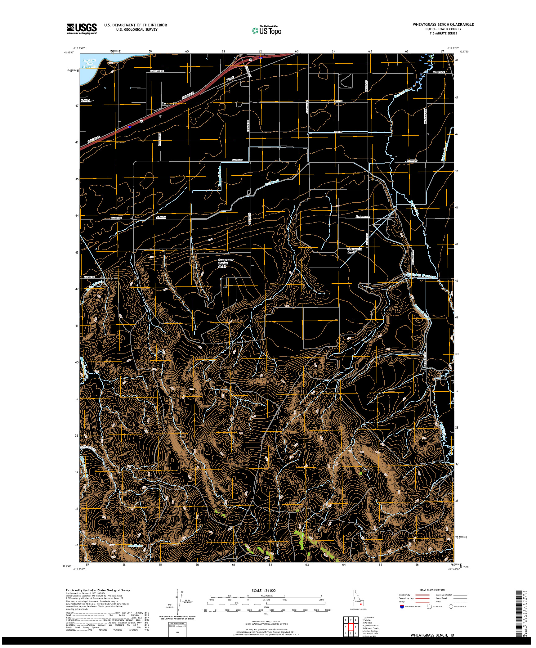 USGS US TOPO 7.5-MINUTE MAP FOR WHEATGRASS BENCH, ID 2020