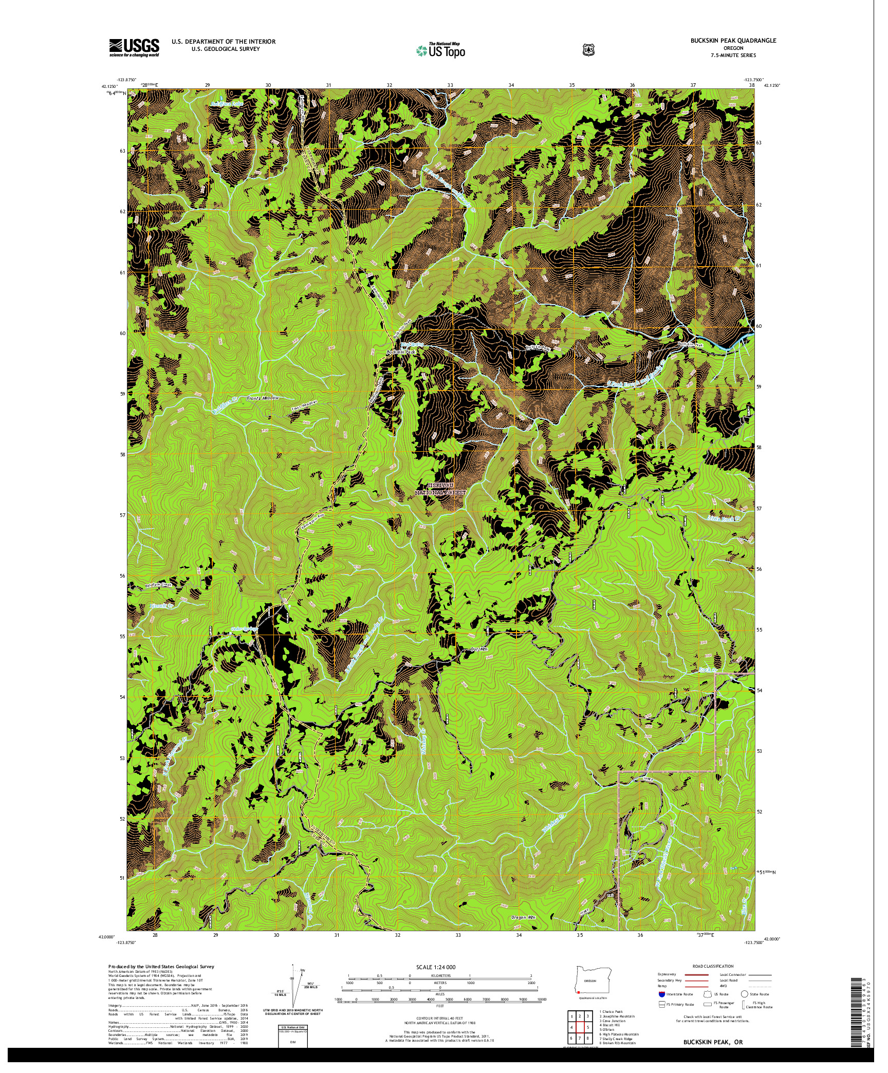 USGS US TOPO 7.5-MINUTE MAP FOR BUCKSKIN PEAK, OR 2020