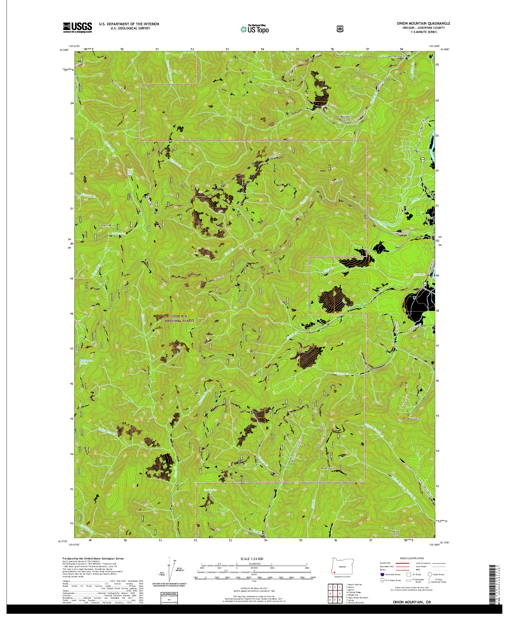 USGS US TOPO 7.5-MINUTE MAP FOR ONION MOUNTAIN, OR 2020