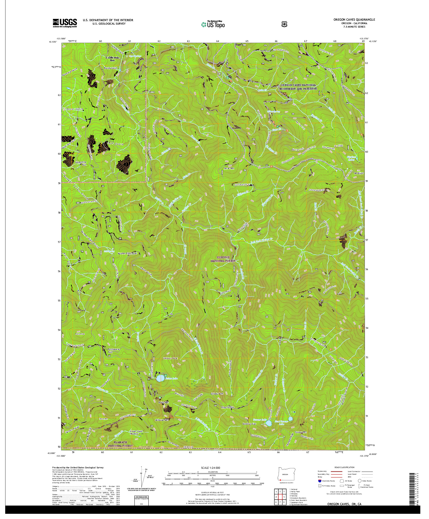 USGS US TOPO 7.5-MINUTE MAP FOR OREGON CAVES, OR,CA 2020