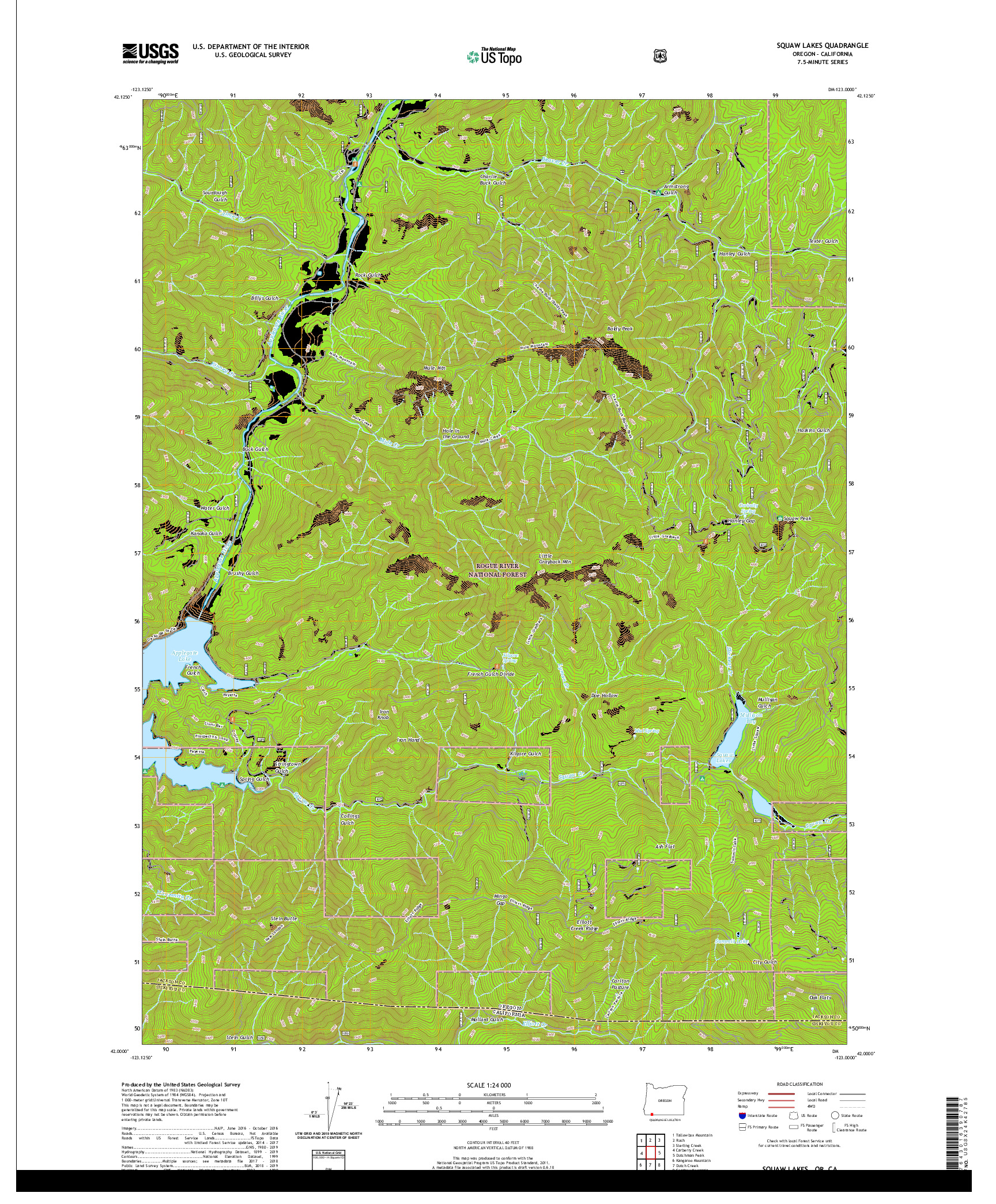 USGS US TOPO 7.5-MINUTE MAP FOR SQUAW LAKES, OR,CA 2020