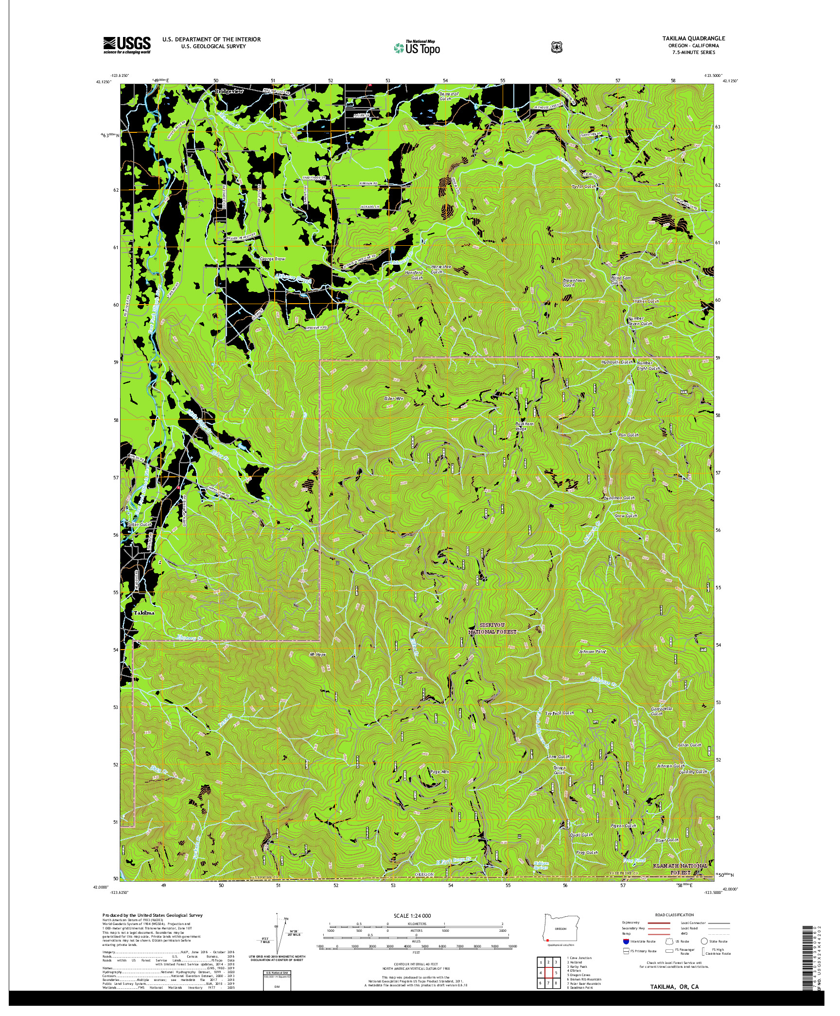 USGS US TOPO 7.5-MINUTE MAP FOR TAKILMA, OR,CA 2020