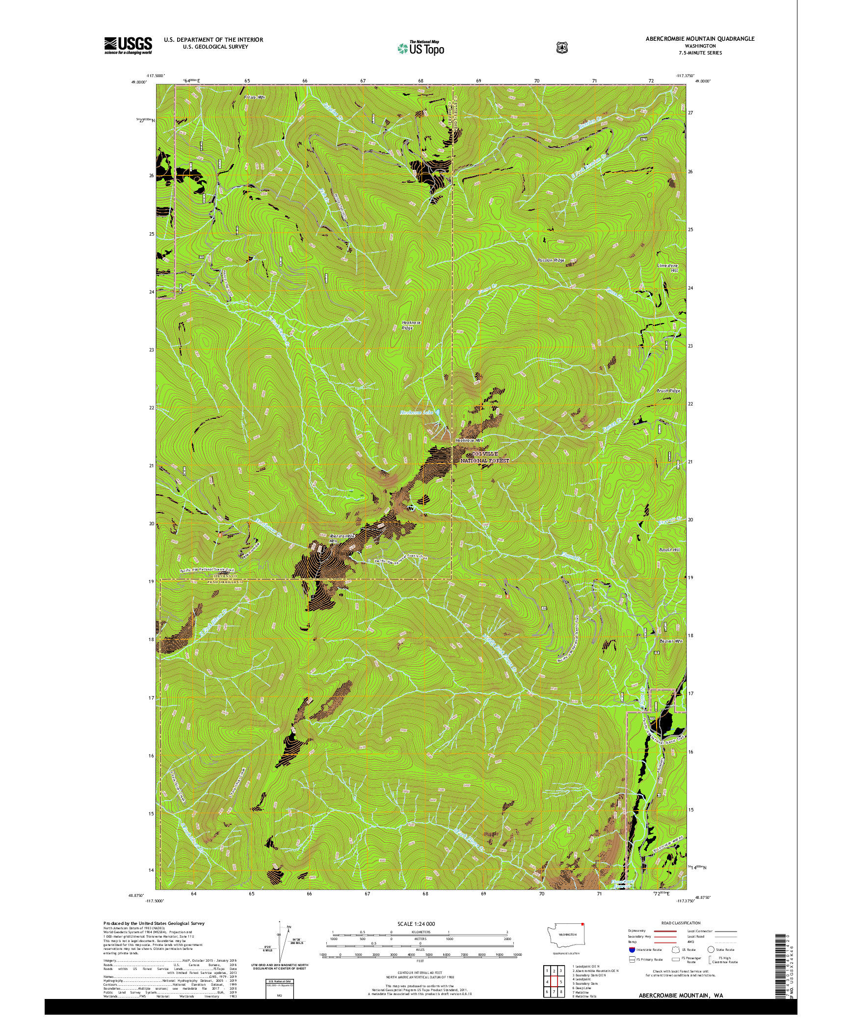 USGS US TOPO 7.5-MINUTE MAP FOR ABERCROMBIE MOUNTAIN, WA 2020