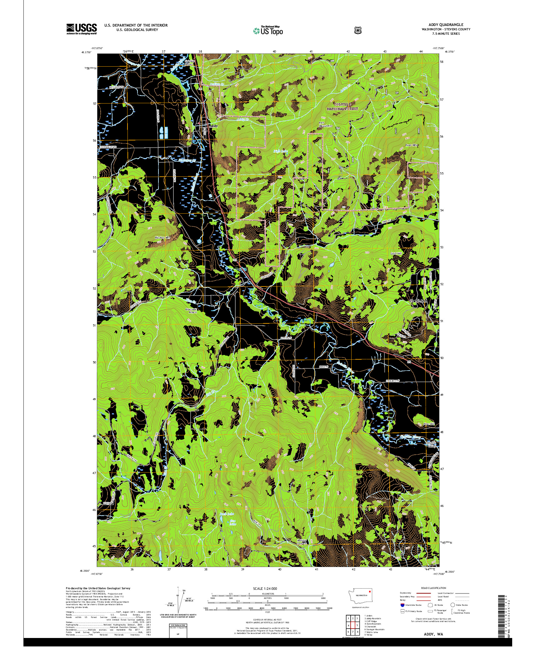 USGS US TOPO 7.5-MINUTE MAP FOR ADDY, WA 2020
