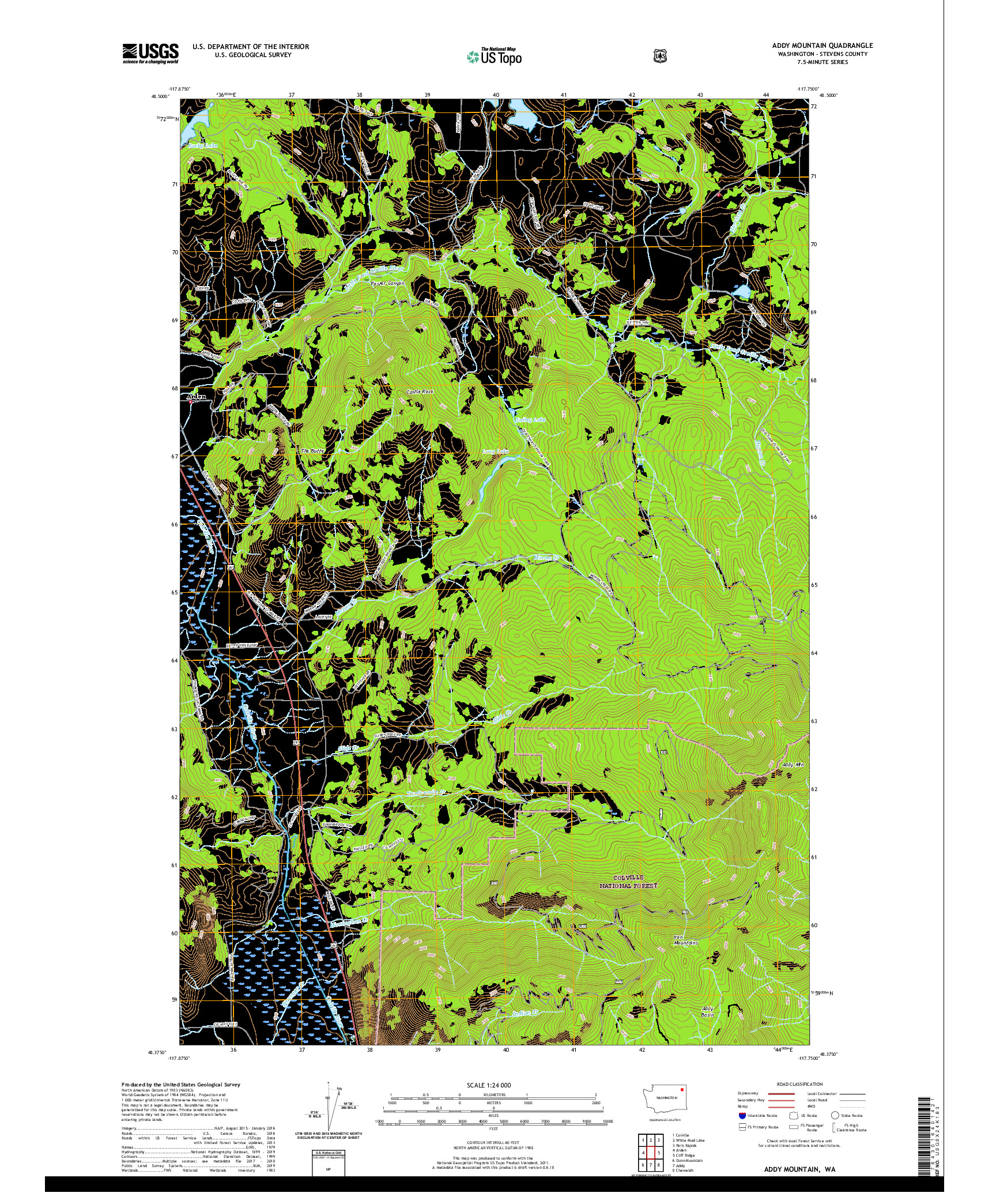 USGS US TOPO 7.5-MINUTE MAP FOR ADDY MOUNTAIN, WA 2020