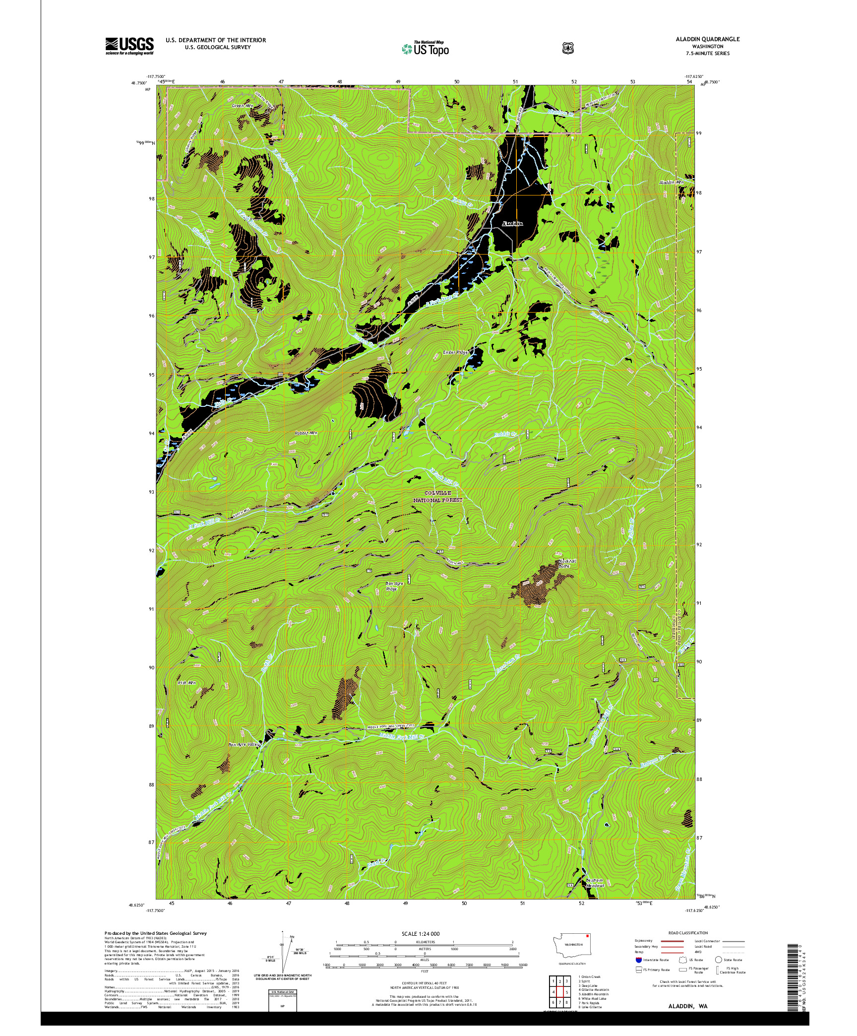 USGS US TOPO 7.5-MINUTE MAP FOR ALADDIN, WA 2020