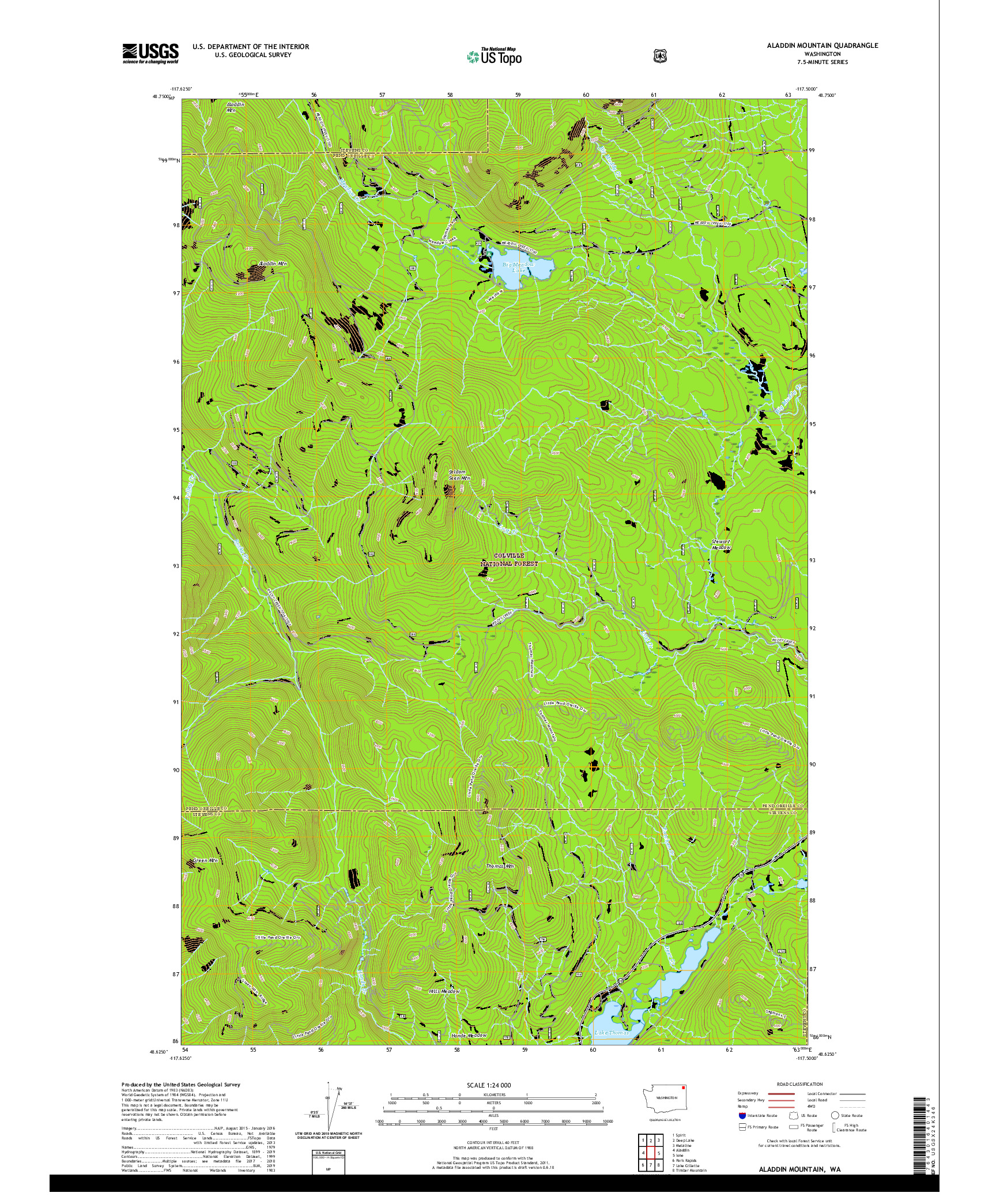USGS US TOPO 7.5-MINUTE MAP FOR ALADDIN MOUNTAIN, WA 2020