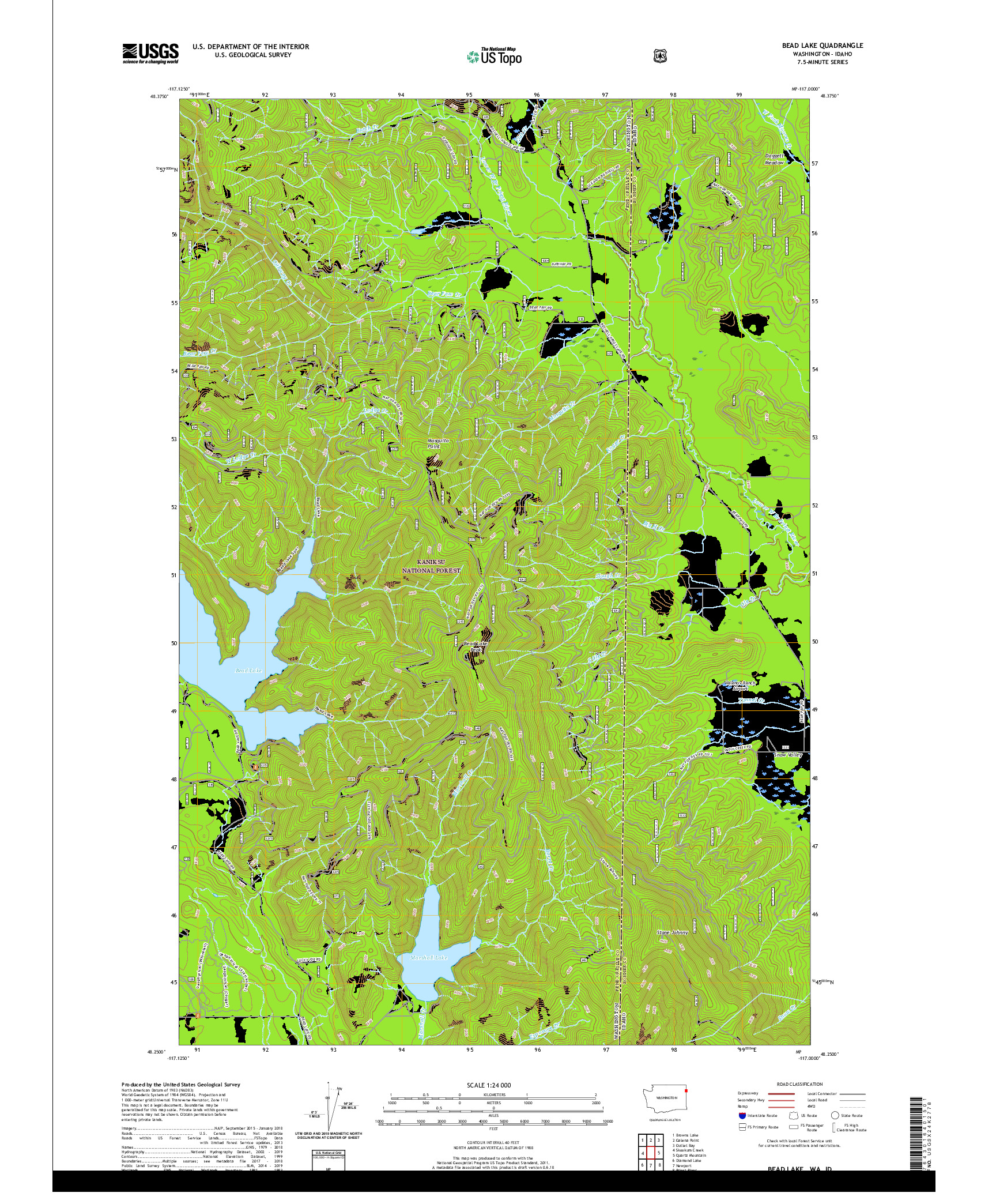 USGS US TOPO 7.5-MINUTE MAP FOR BEAD LAKE, WA,ID 2020